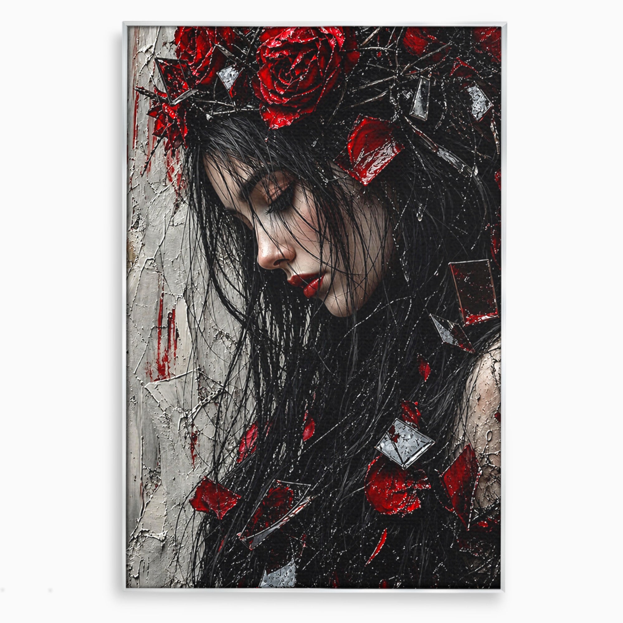 Tablou Canvas Premium LuxCanva® U1061, Fata Cu Trandafiri Rosii, Portret, Mister, Trandafiri, Dormitor, Culori Vibrante