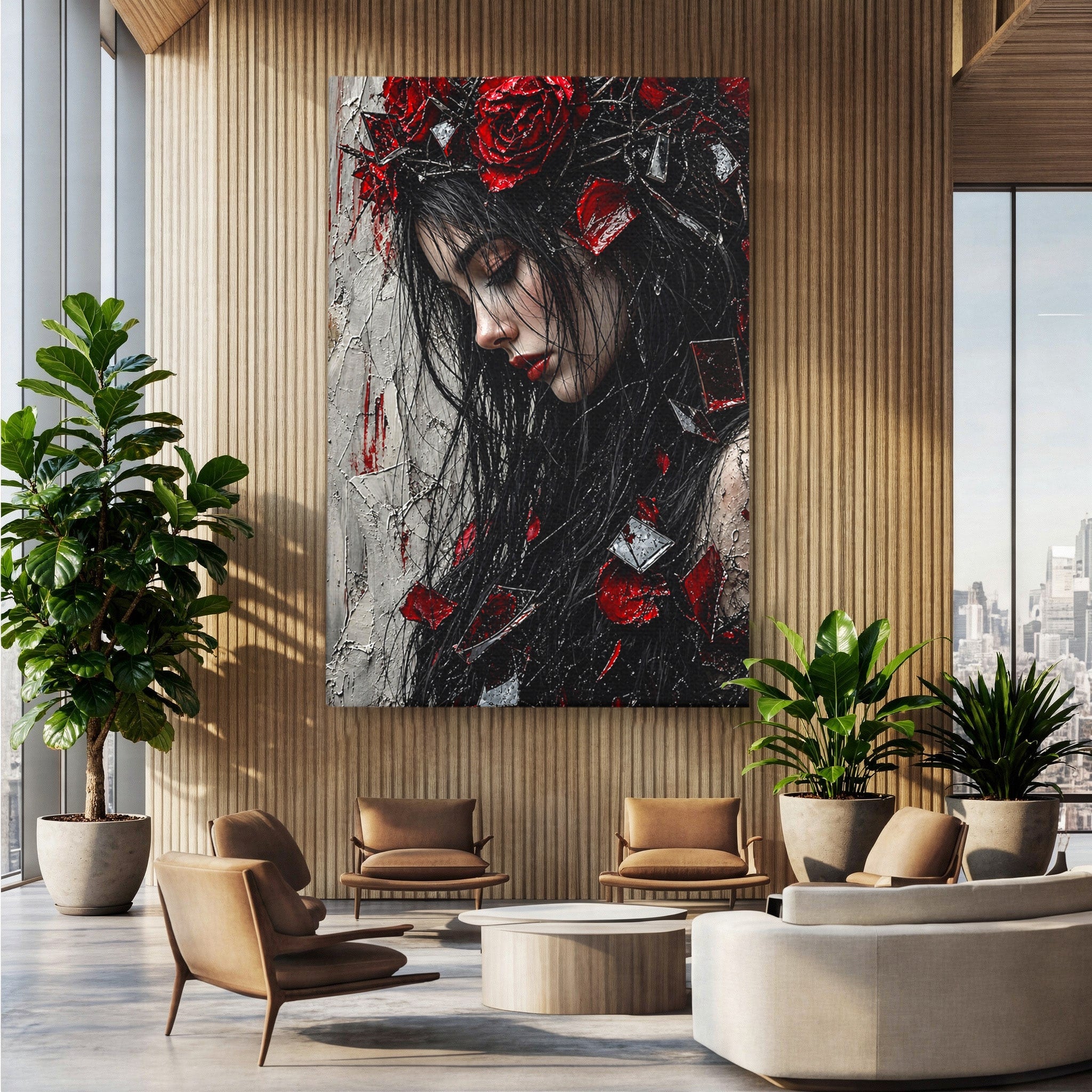 Tablou Canvas Premium LuxCanva® U1061, Fata Cu Trandafiri Rosii, Portret, Mister, Trandafiri, Dormitor, Culori Vibrante