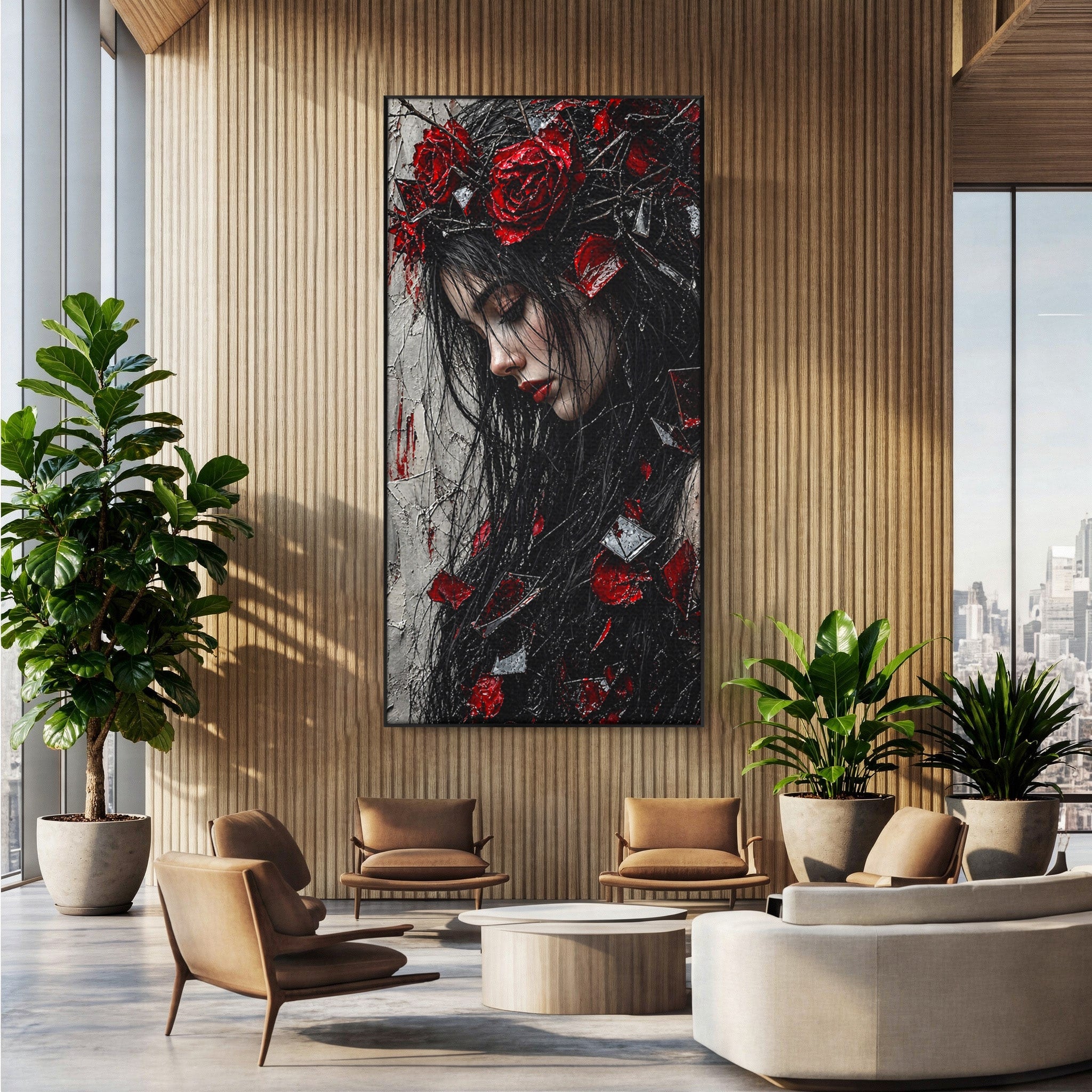 Tablou Canvas Premium LuxCanva® U1061, Fata Cu Trandafiri Rosii, Portret, Mister, Trandafiri, Dormitor, Culori Vibrante