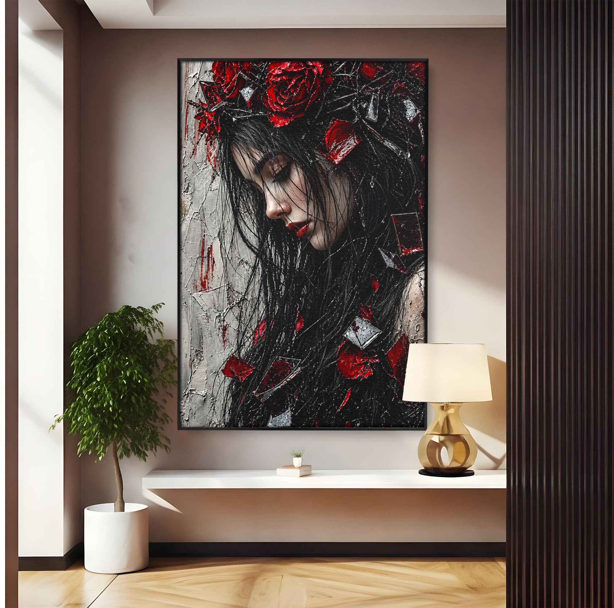 Tablou Canvas Premium LuxCanva® U1061, Fata Cu Trandafiri Rosii, Portret, Mister, Trandafiri, Dormitor, Culori Vibrante