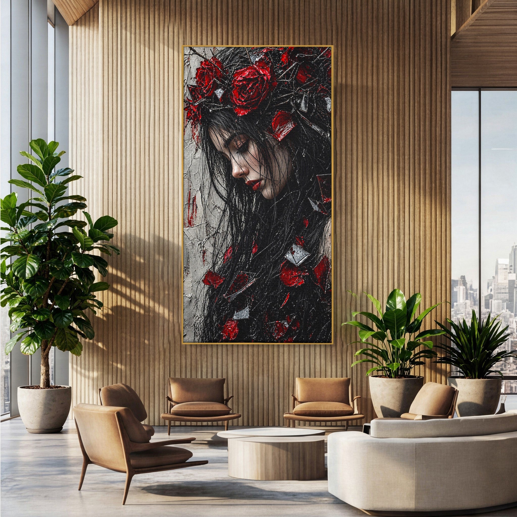 Tablou Canvas Premium LuxCanva® U1061, Fata Cu Trandafiri Rosii, Portret, Mister, Trandafiri, Dormitor, Culori Vibrante
