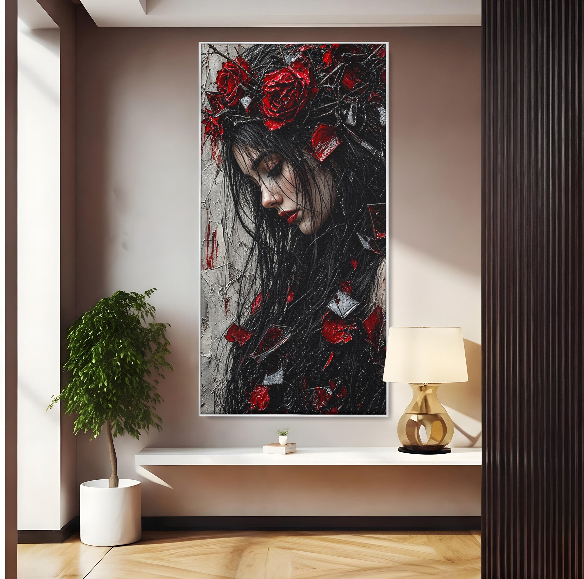 Tablou Canvas Premium LuxCanva® U1061, Fata Cu Trandafiri Rosii, Portret, Mister, Trandafiri, Dormitor, Culori Vibrante