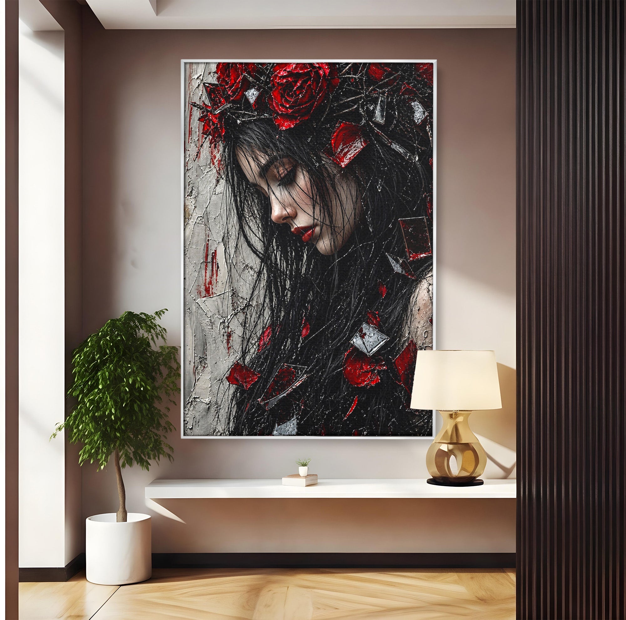 Tablou Canvas Premium LuxCanva® U1061, Fata Cu Trandafiri Rosii, Portret, Mister, Trandafiri, Dormitor, Culori Vibrante