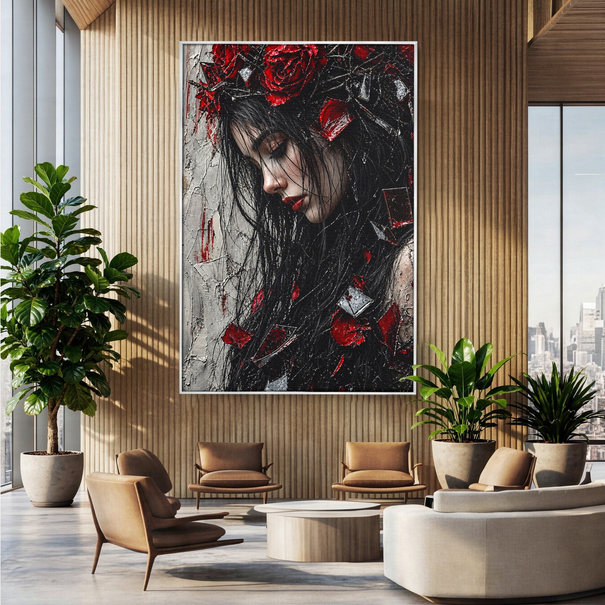 Tablou Canvas Premium LuxCanva® U1061, Fata Cu Trandafiri Rosii, Portret, Mister, Trandafiri, Dormitor, Culori Vibrante