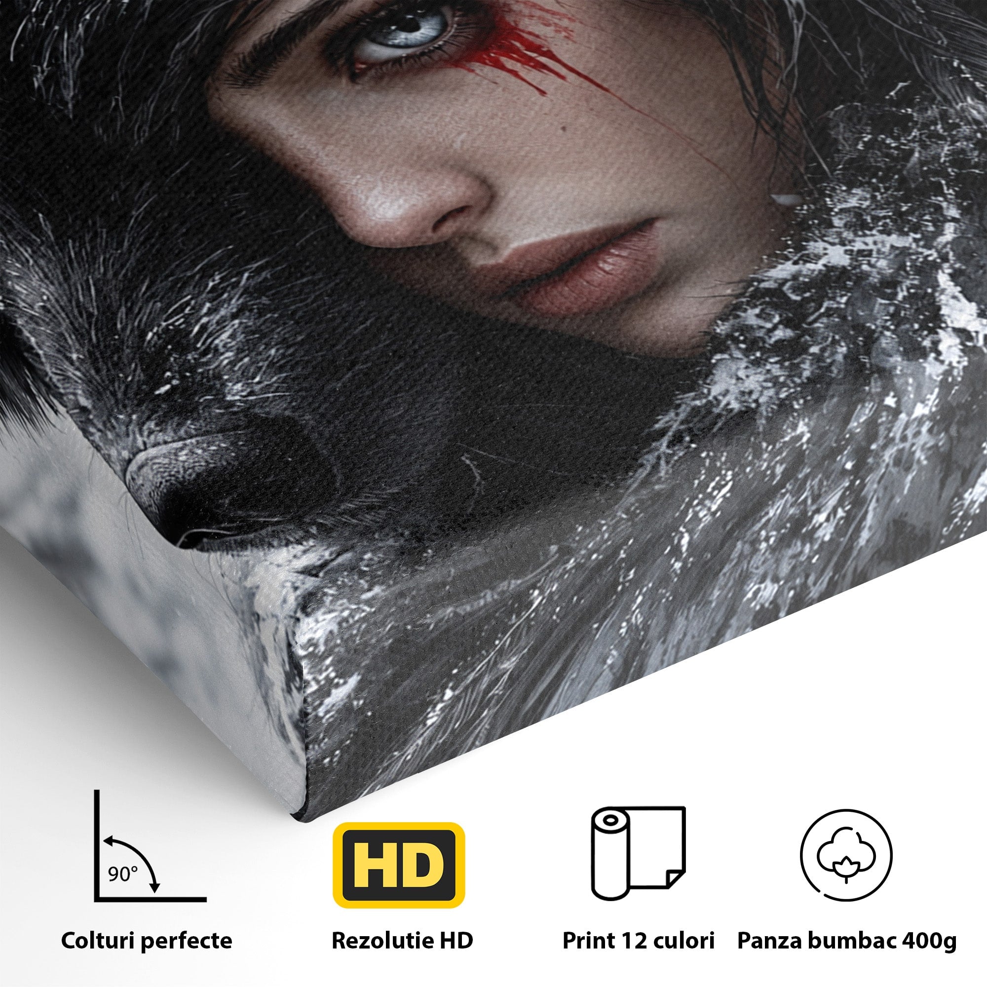 Tablou Canvas Premium LuxCanva® U1063, Femeia Lup, Portret, Mister, Fantezie, Lup, Dormitor, Culori Vibrante
