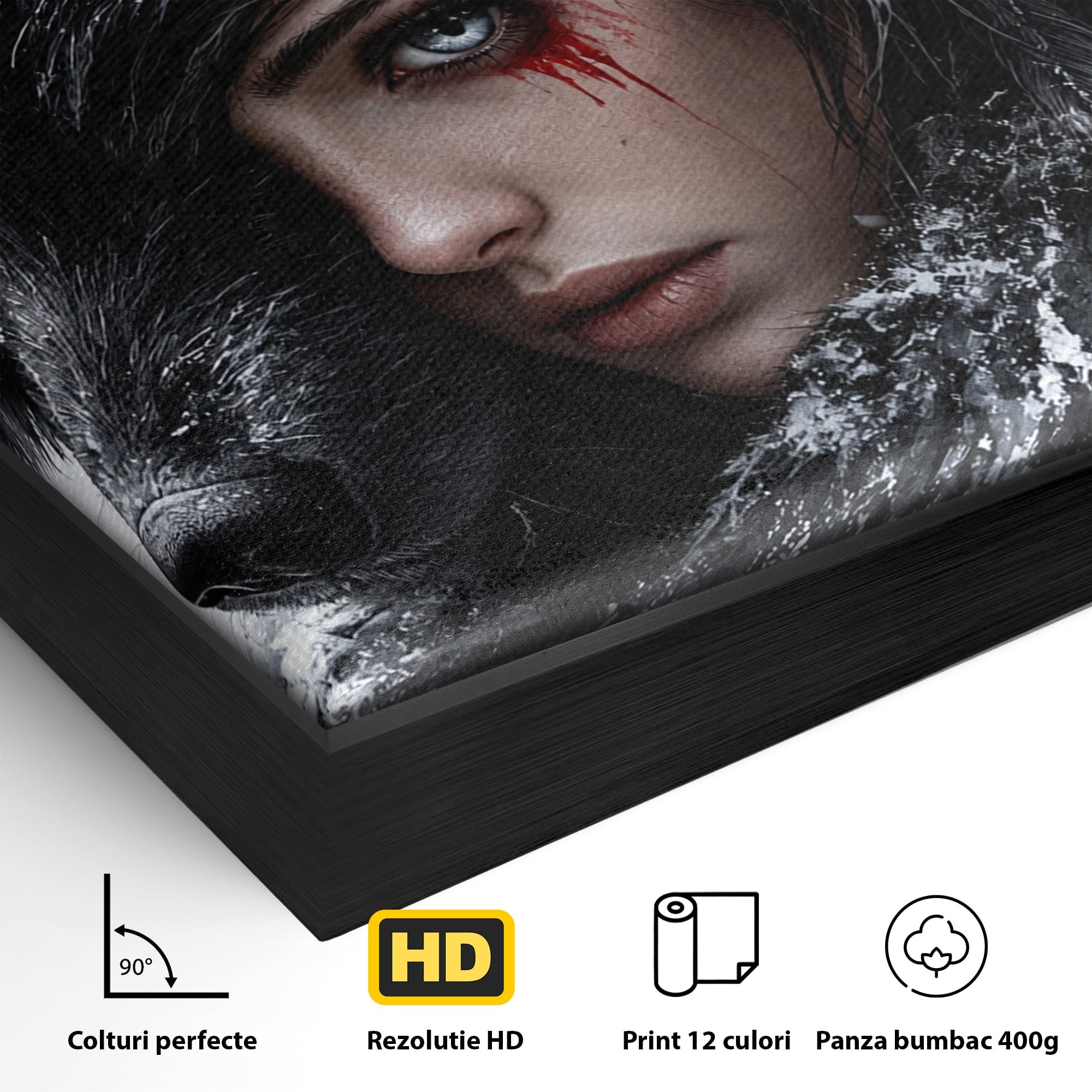 Tablou Canvas Premium LuxCanva® U1063, Femeia Lup, Portret, Mister, Fantezie, Lup, Dormitor, Culori Vibrante