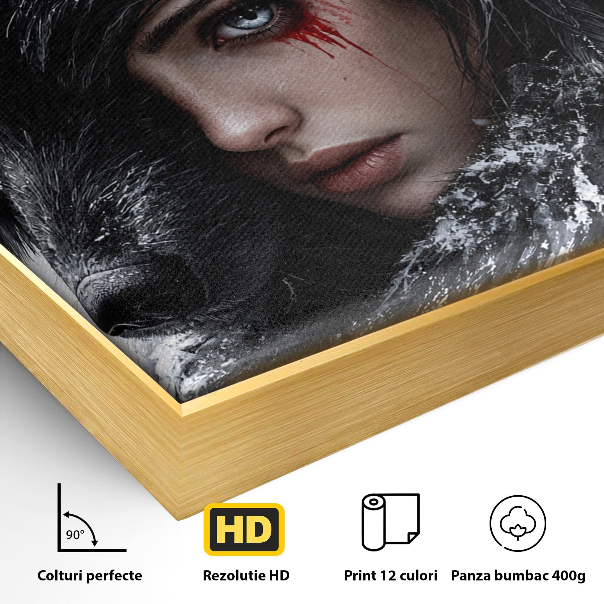 Tablou Canvas Premium LuxCanva® U1063, Femeia Lup, Portret, Mister, Fantezie, Lup, Dormitor, Culori Vibrante