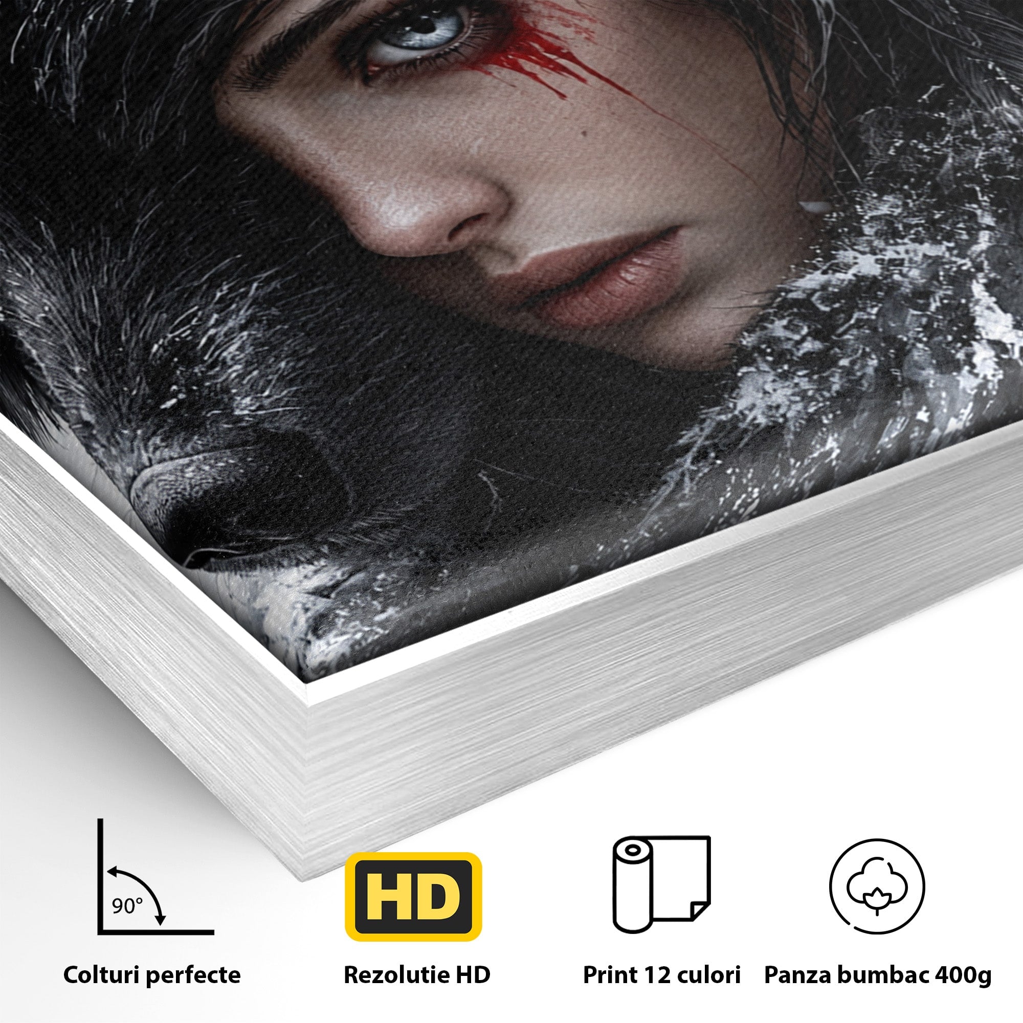 Tablou Canvas Premium LuxCanva® U1063, Femeia Lup, Portret, Mister, Fantezie, Lup, Dormitor, Culori Vibrante