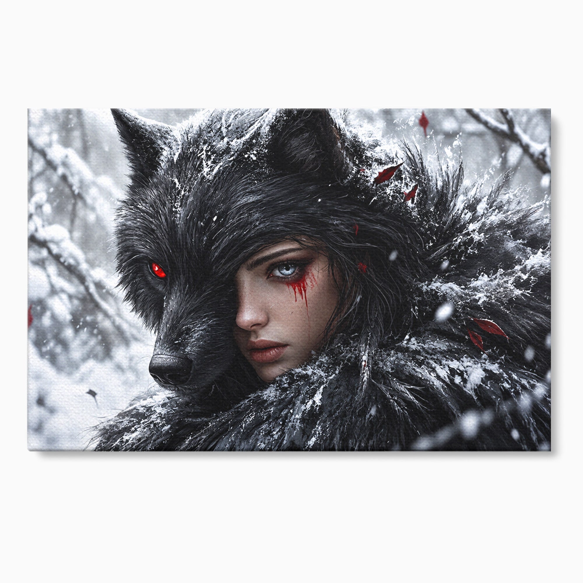 Tablou Canvas Premium LuxCanva® U1063, Femeia Lup, Portret, Mister, Fantezie, Lup, Dormitor, Culori Vibrante