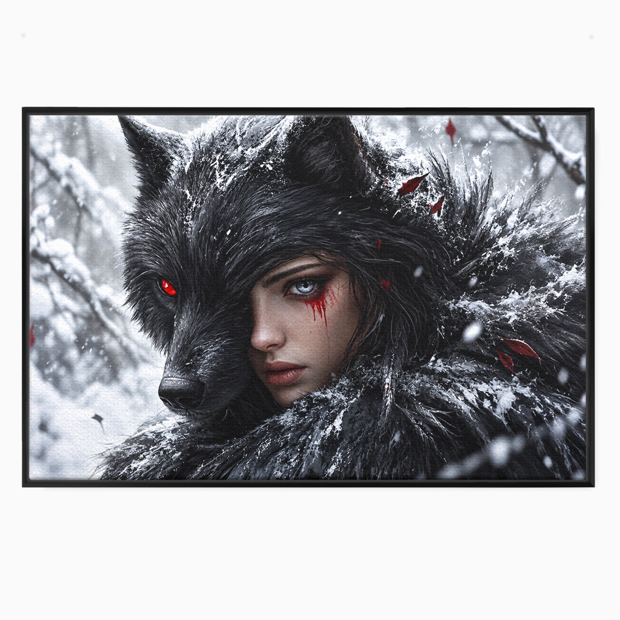 Tablou Canvas Premium LuxCanva® U1063, Femeia Lup, Portret, Mister, Fantezie, Lup, Dormitor, Culori Vibrante