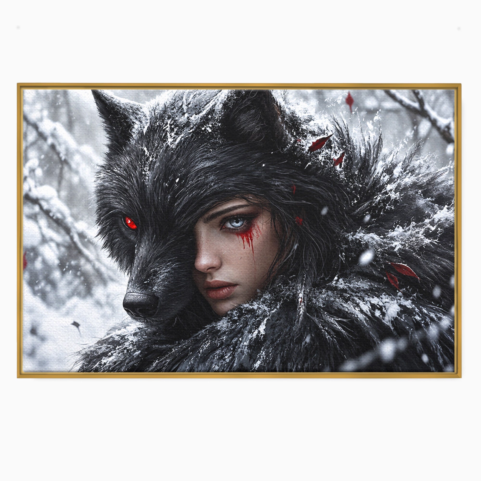 Tablou Canvas Premium LuxCanva® U1063, Femeia Lup, Portret, Mister, Fantezie, Lup, Dormitor, Culori Vibrante