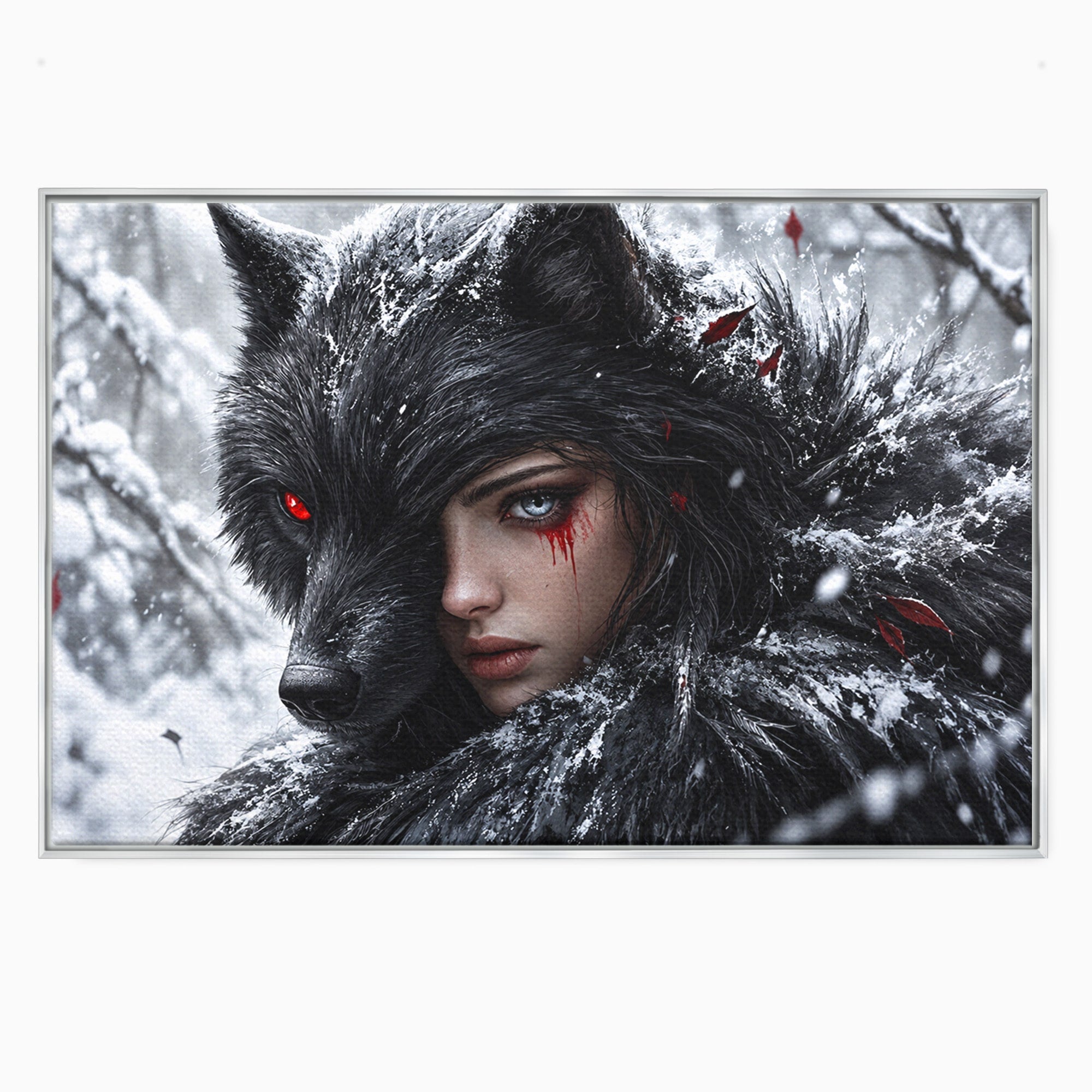 Tablou Canvas Premium LuxCanva® U1063, Femeia Lup, Portret, Mister, Fantezie, Lup, Dormitor, Culori Vibrante