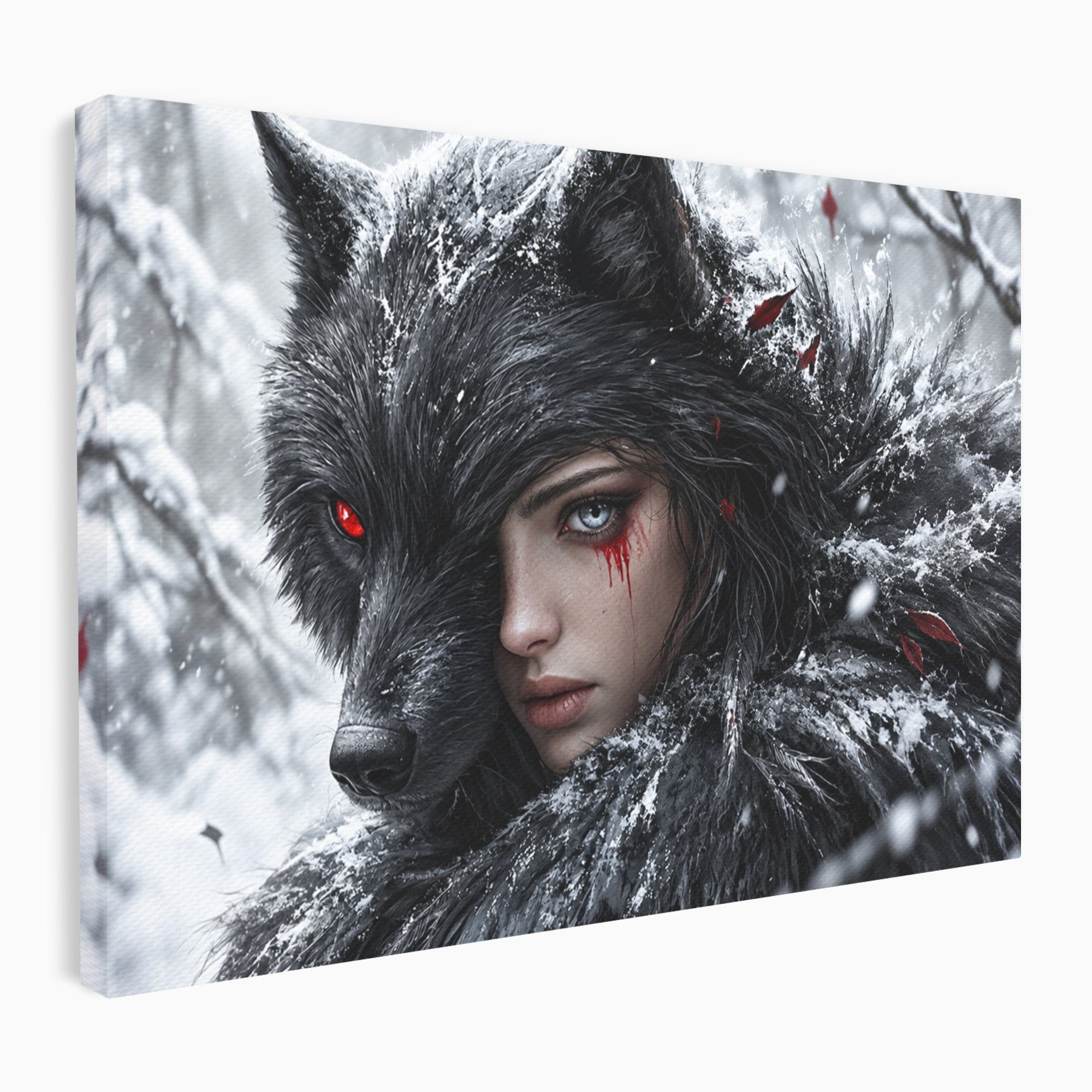 Tablou Canvas Premium LuxCanva® U1063, Femeia Lup, Portret, Mister, Fantezie, Lup, Dormitor, Culori Vibrante