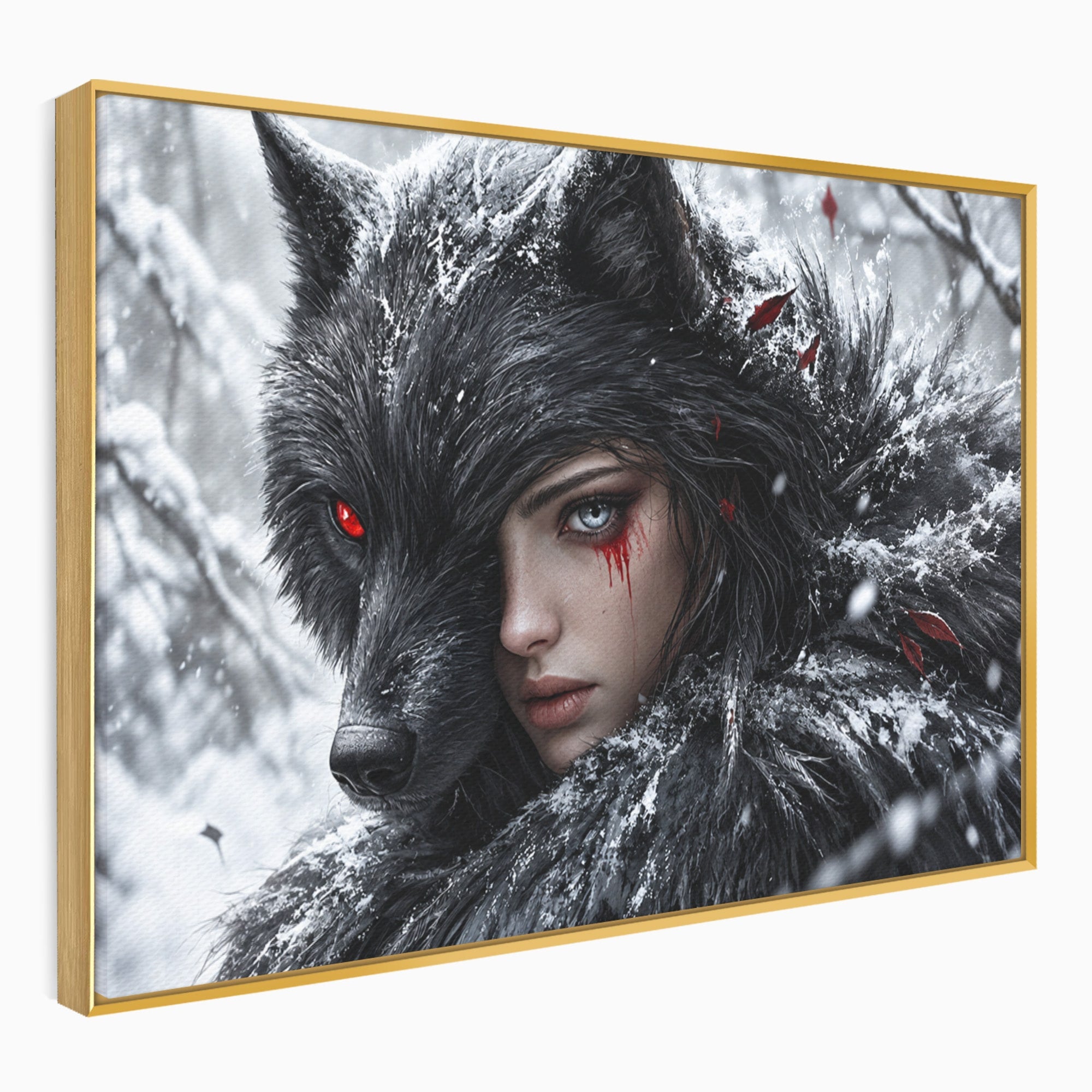 Tablou Canvas Premium LuxCanva® U1063, Femeia Lup, Portret, Mister, Fantezie, Lup, Dormitor, Culori Vibrante