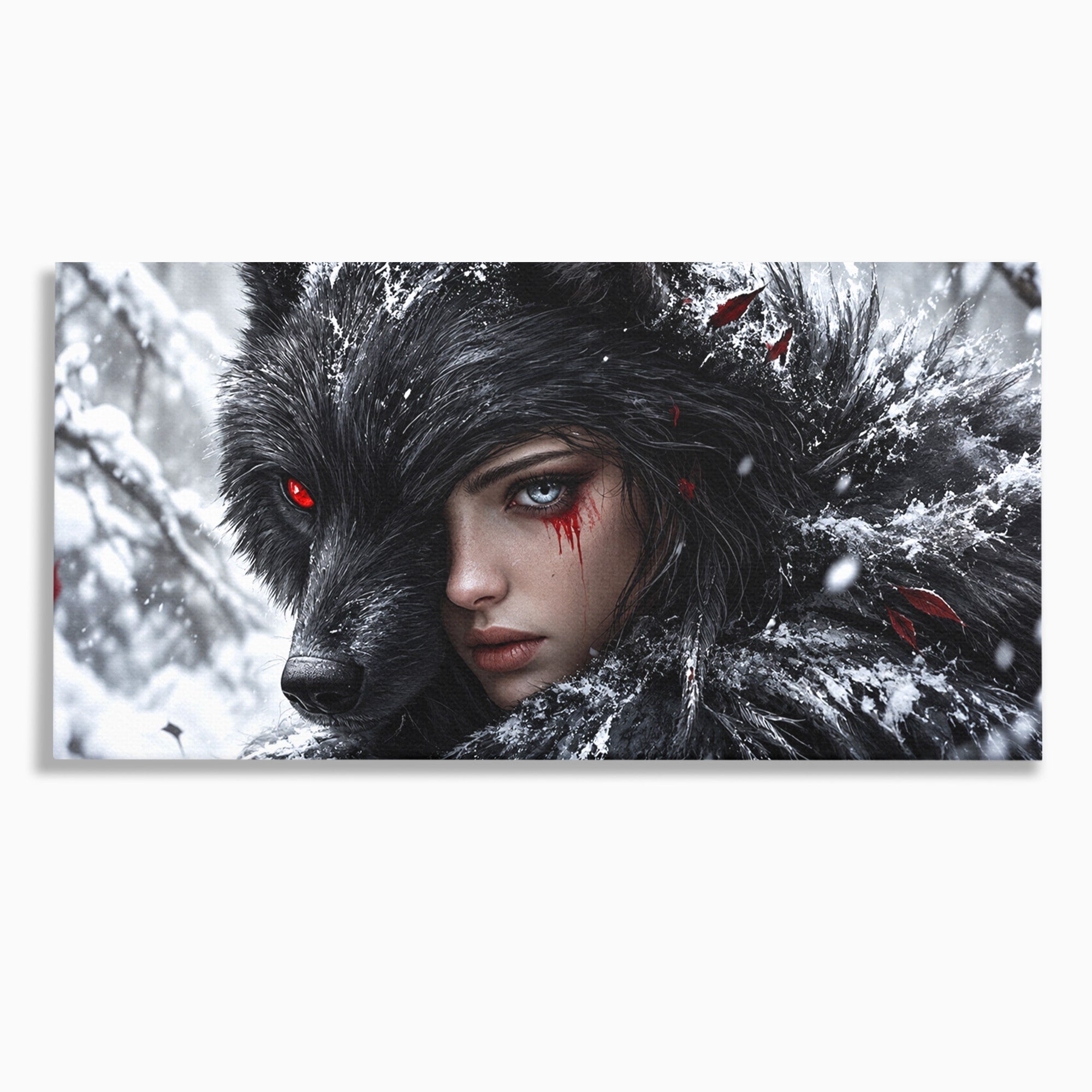 Tablou Canvas Premium LuxCanva® U1063, Femeia Lup, Portret, Mister, Fantezie, Lup, Dormitor, Culori Vibrante