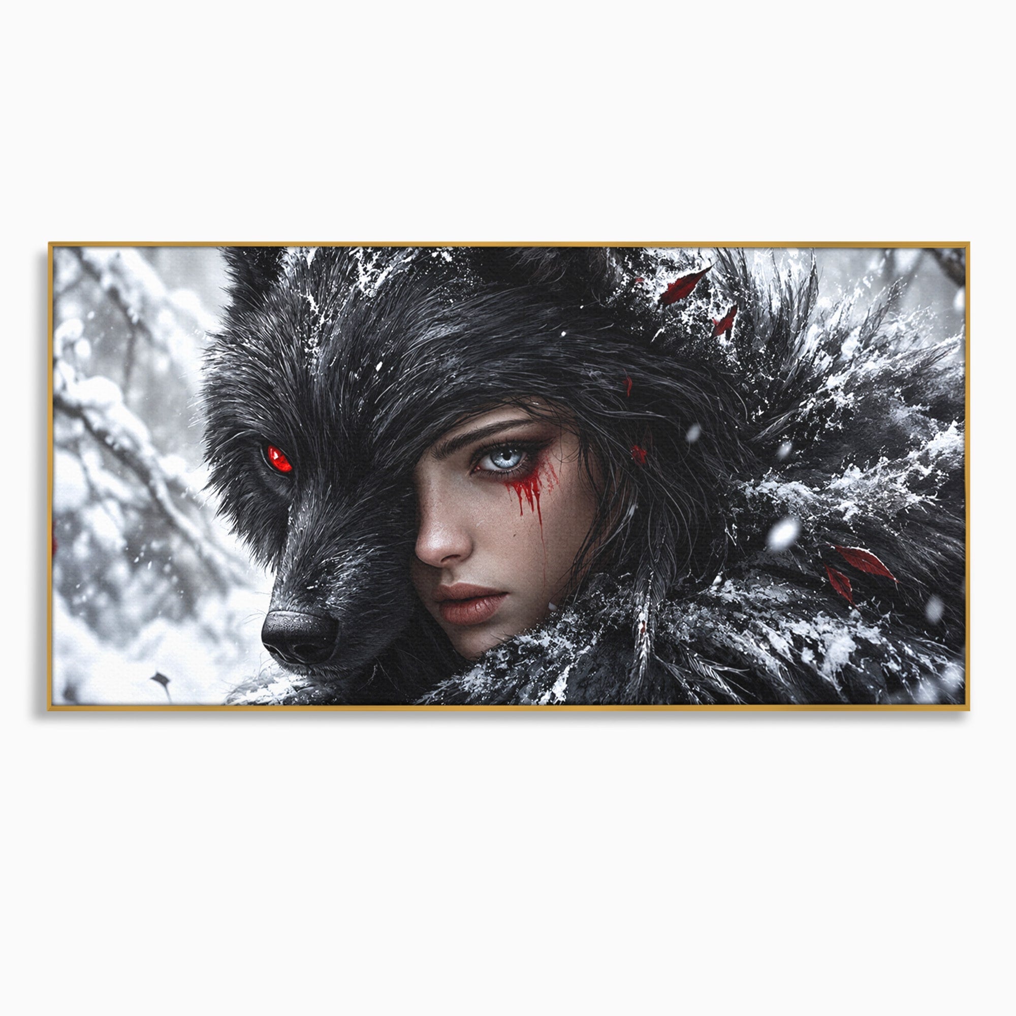Tablou Canvas Premium LuxCanva® U1063, Femeia Lup, Portret, Mister, Fantezie, Lup, Dormitor, Culori Vibrante