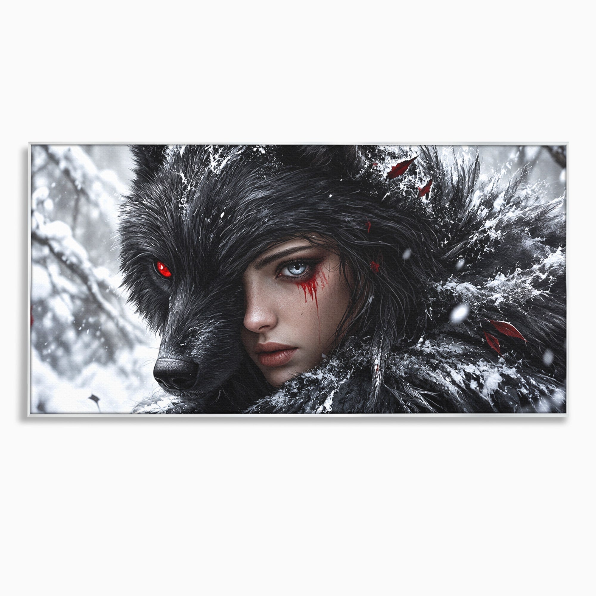 Tablou Canvas Premium LuxCanva® U1063, Femeia Lup, Portret, Mister, Fantezie, Lup, Dormitor, Culori Vibrante