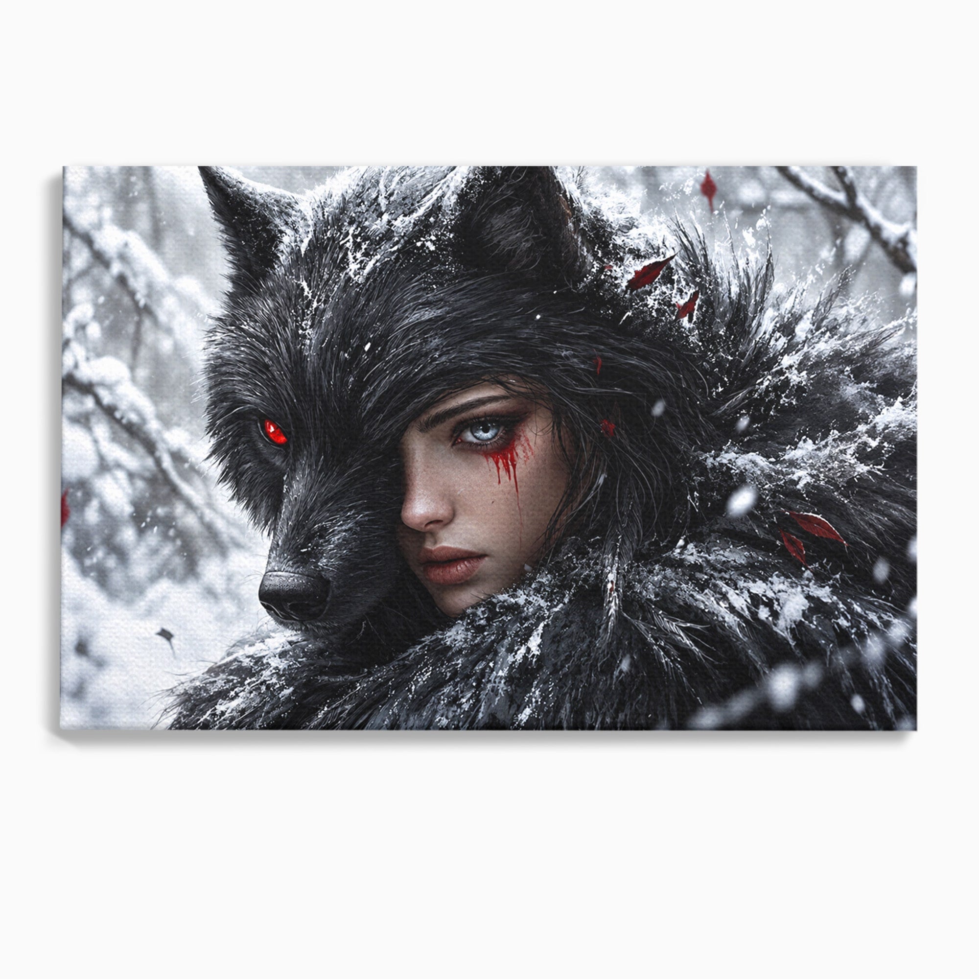 Tablou Canvas Premium LuxCanva® U1063, Femeia Lup, Portret, Mister, Fantezie, Lup, Dormitor, Culori Vibrante
