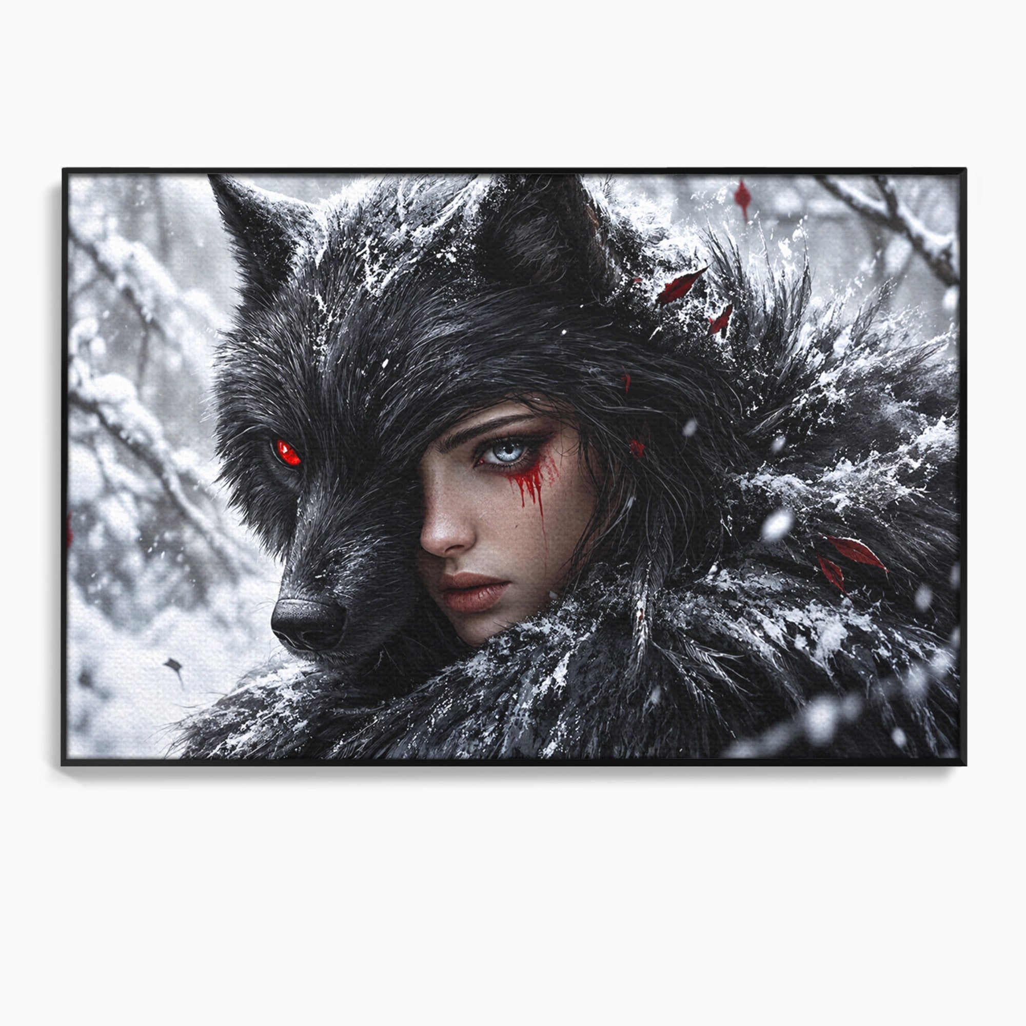 Tablou Canvas Premium LuxCanva® U1063, Femeia Lup, Portret, Mister, Fantezie, Lup, Dormitor, Culori Vibrante
