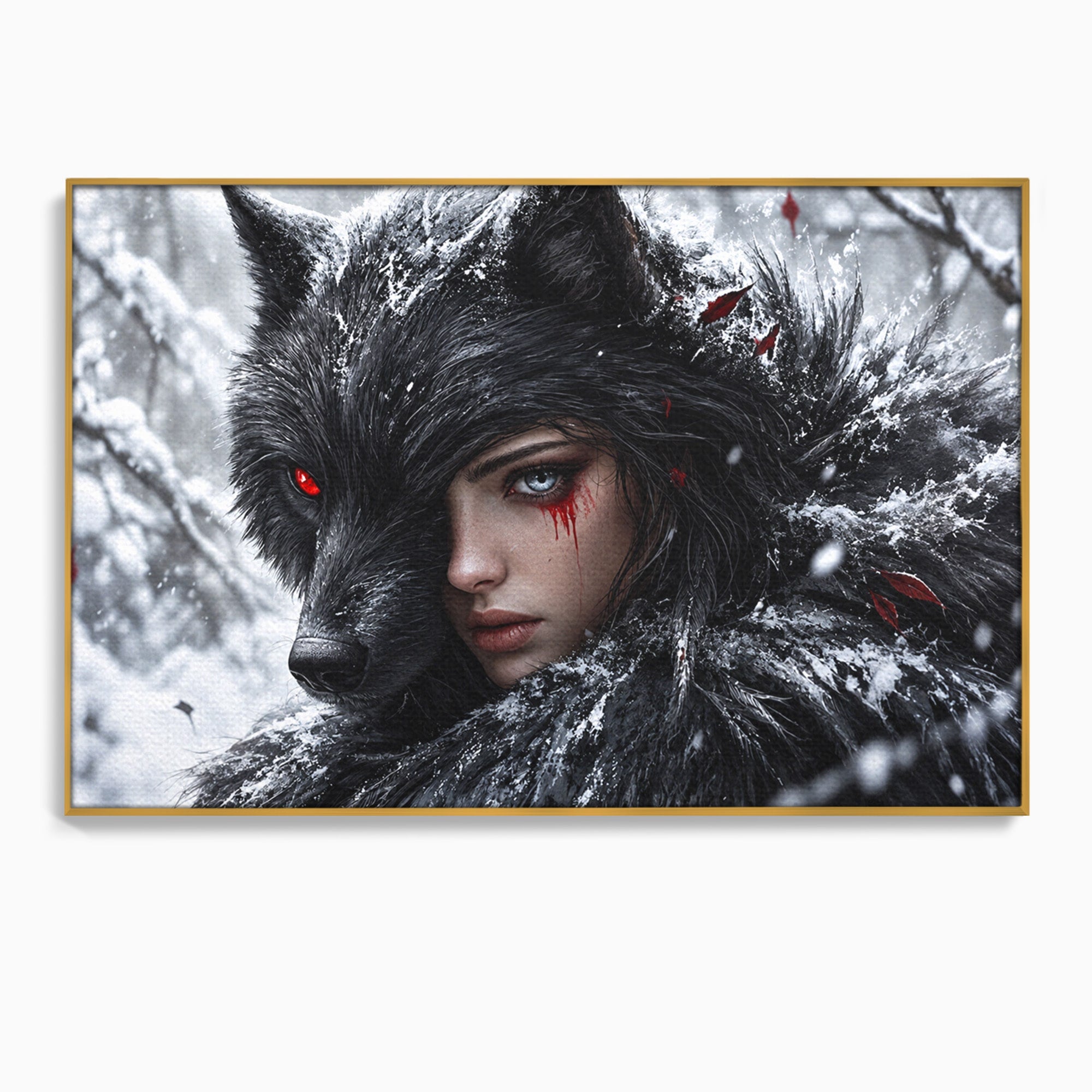 Tablou Canvas Premium LuxCanva® U1063, Femeia Lup, Portret, Mister, Fantezie, Lup, Dormitor, Culori Vibrante