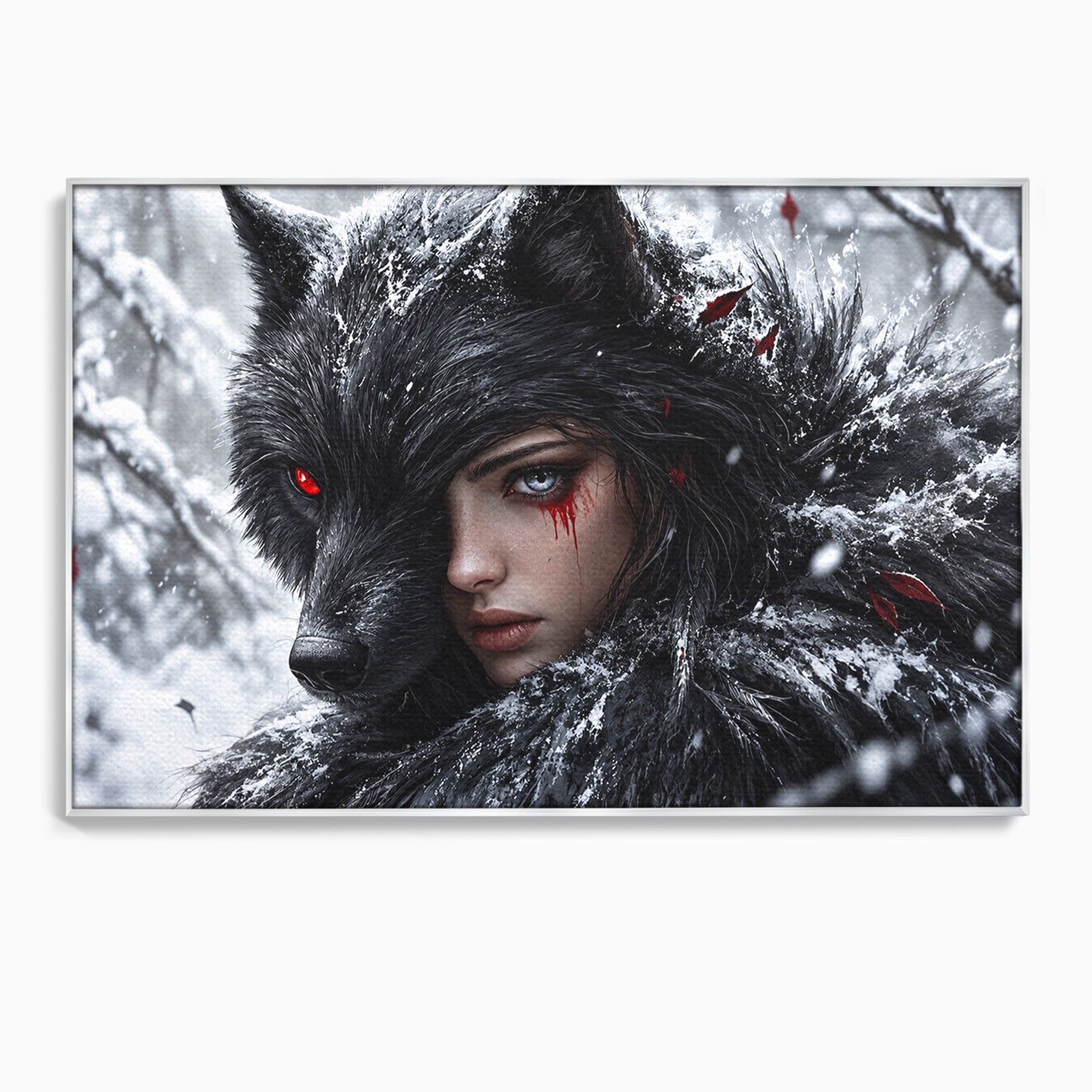 Tablou Canvas Premium LuxCanva® U1063, Femeia Lup, Portret, Mister, Fantezie, Lup, Dormitor, Culori Vibrante