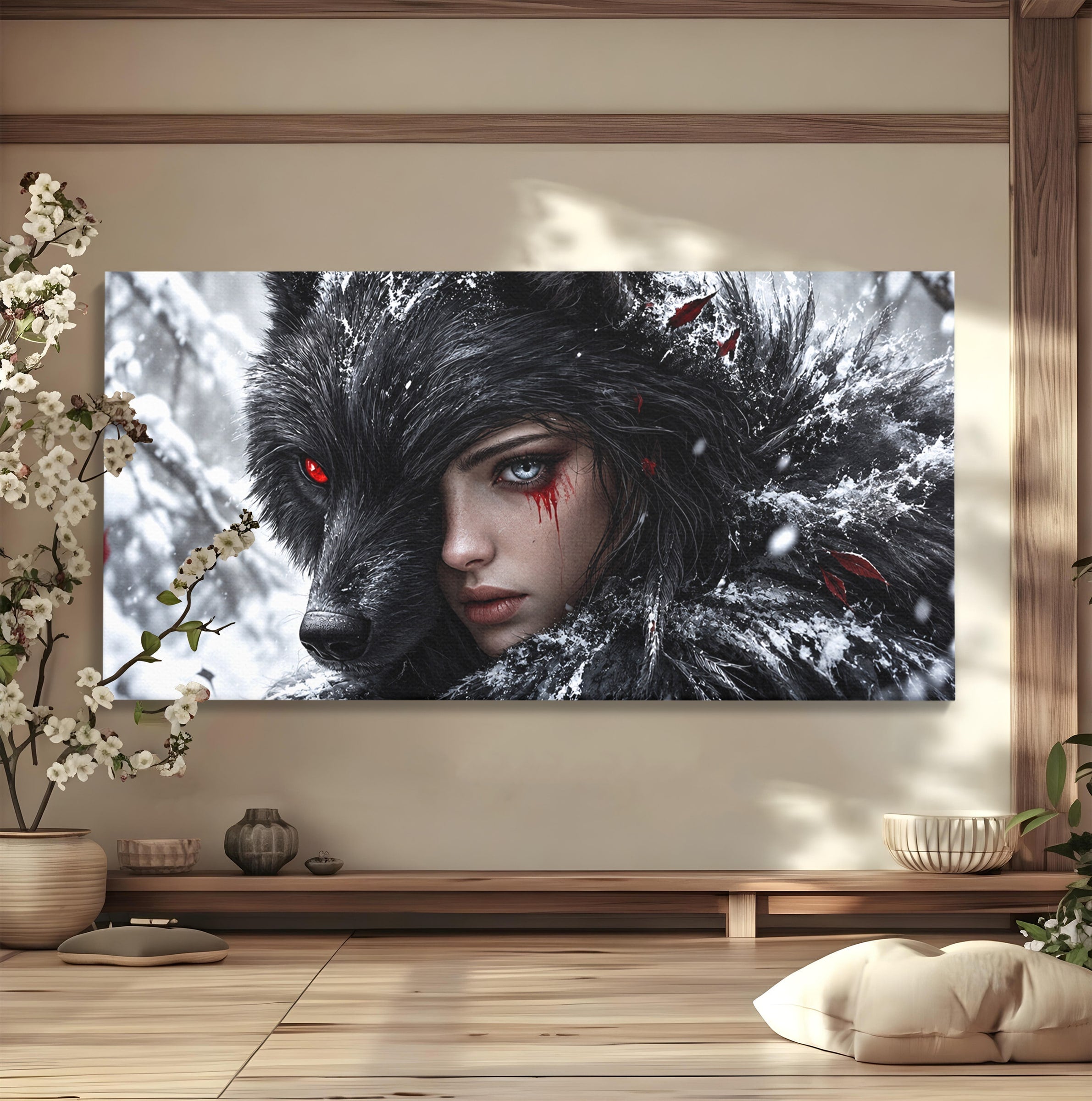 Tablou Canvas Premium LuxCanva® U1063, Femeia Lup, Portret, Mister, Fantezie, Lup, Dormitor, Culori Vibrante