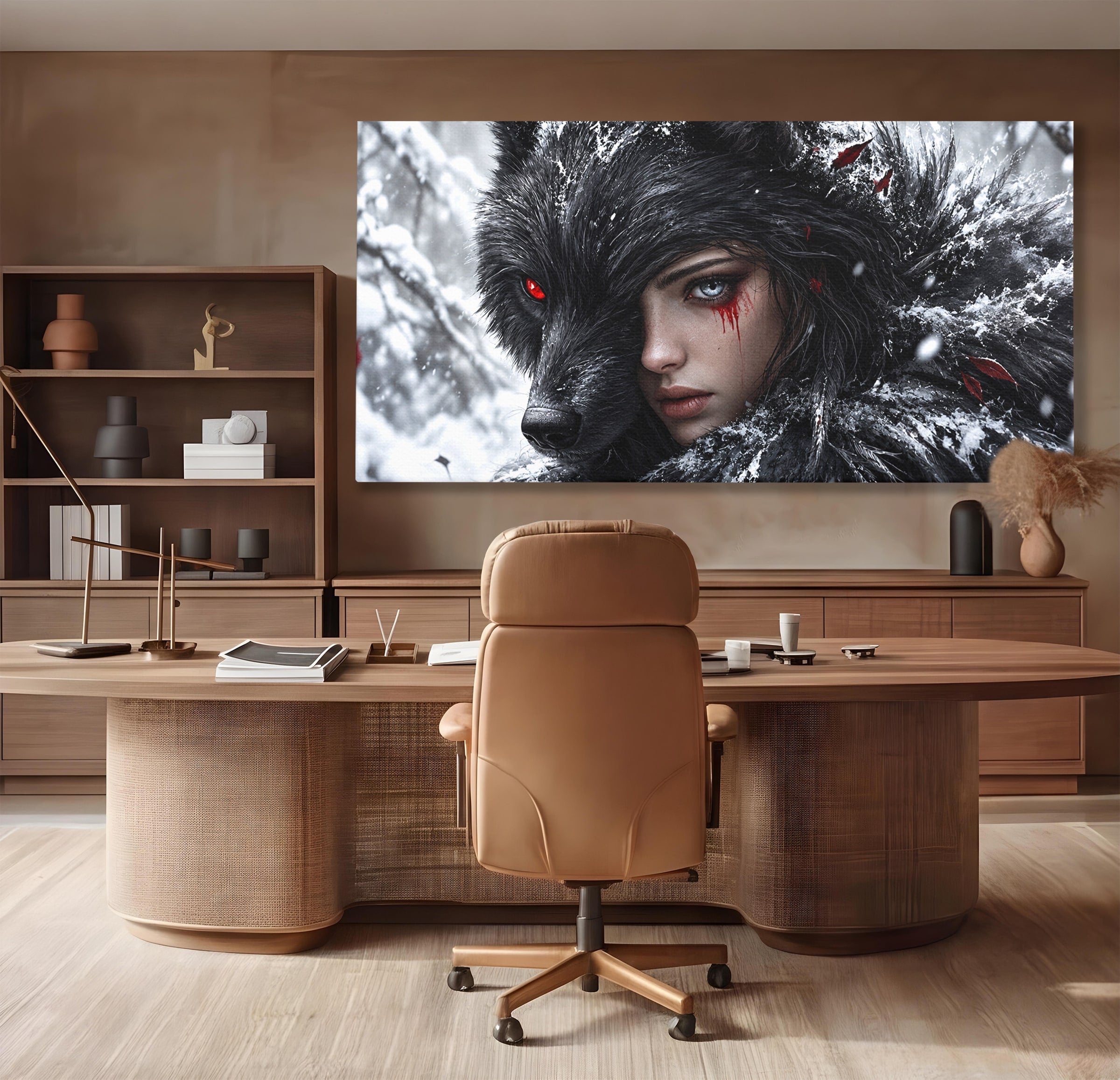 Tablou Canvas Premium LuxCanva® U1063, Femeia Lup, Portret, Mister, Fantezie, Lup, Dormitor, Culori Vibrante