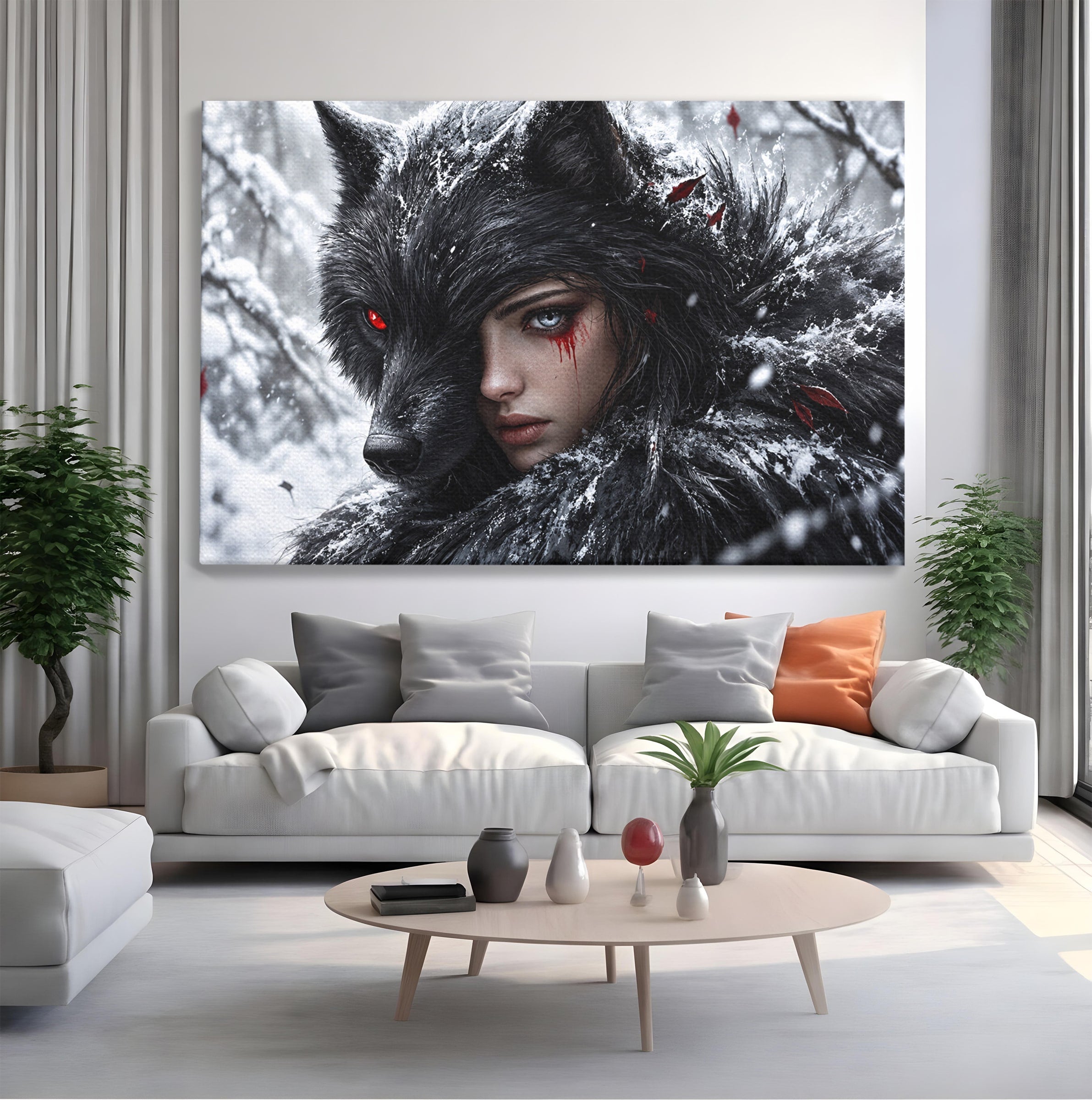 Tablou Canvas Premium LuxCanva® U1063, Femeia Lup, Portret, Mister, Fantezie, Lup, Dormitor, Culori Vibrante