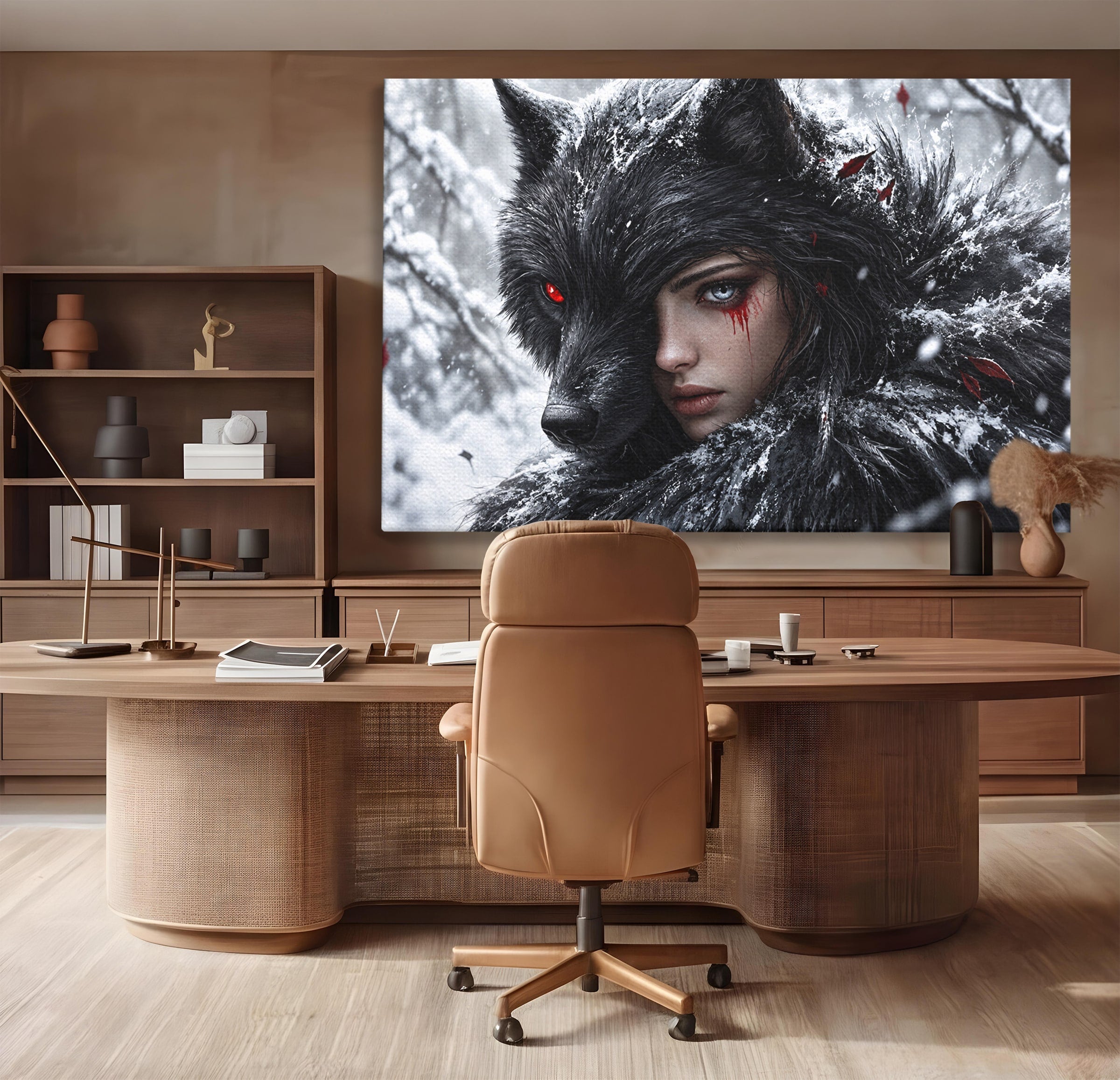 Tablou Canvas Premium LuxCanva® U1063, Femeia Lup, Portret, Mister, Fantezie, Lup, Dormitor, Culori Vibrante