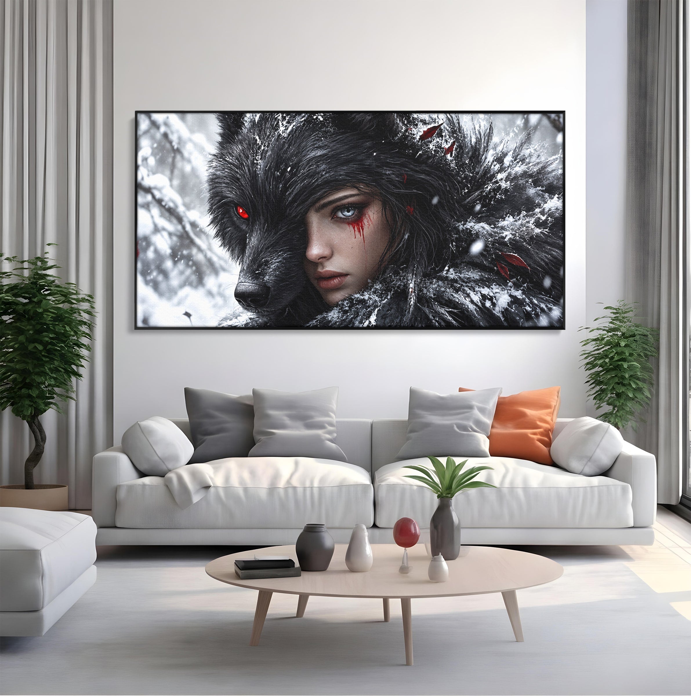 Tablou Canvas Premium LuxCanva® U1063, Femeia Lup, Portret, Mister, Fantezie, Lup, Dormitor, Culori Vibrante
