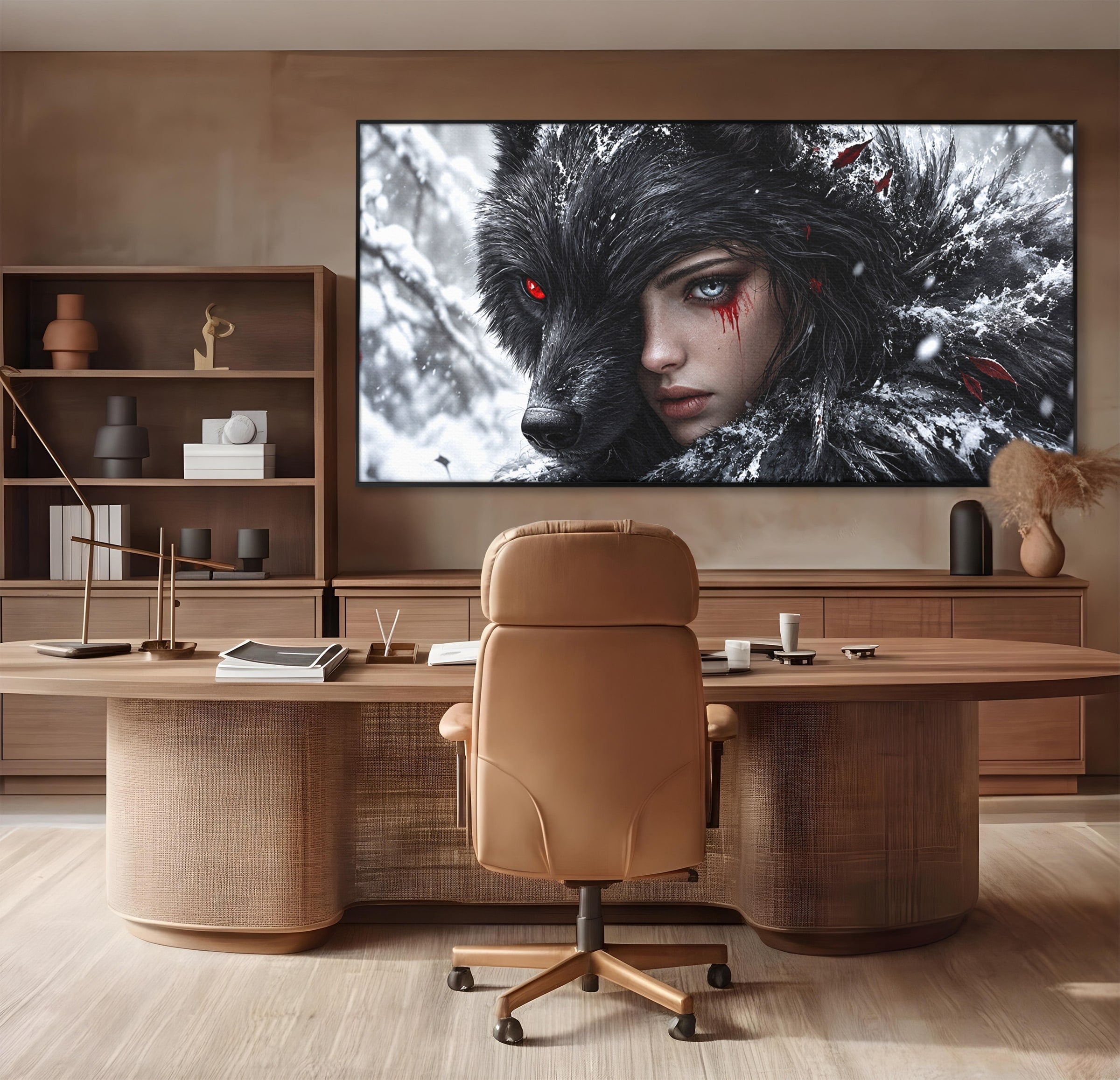 Tablou Canvas Premium LuxCanva® U1063, Femeia Lup, Portret, Mister, Fantezie, Lup, Dormitor, Culori Vibrante
