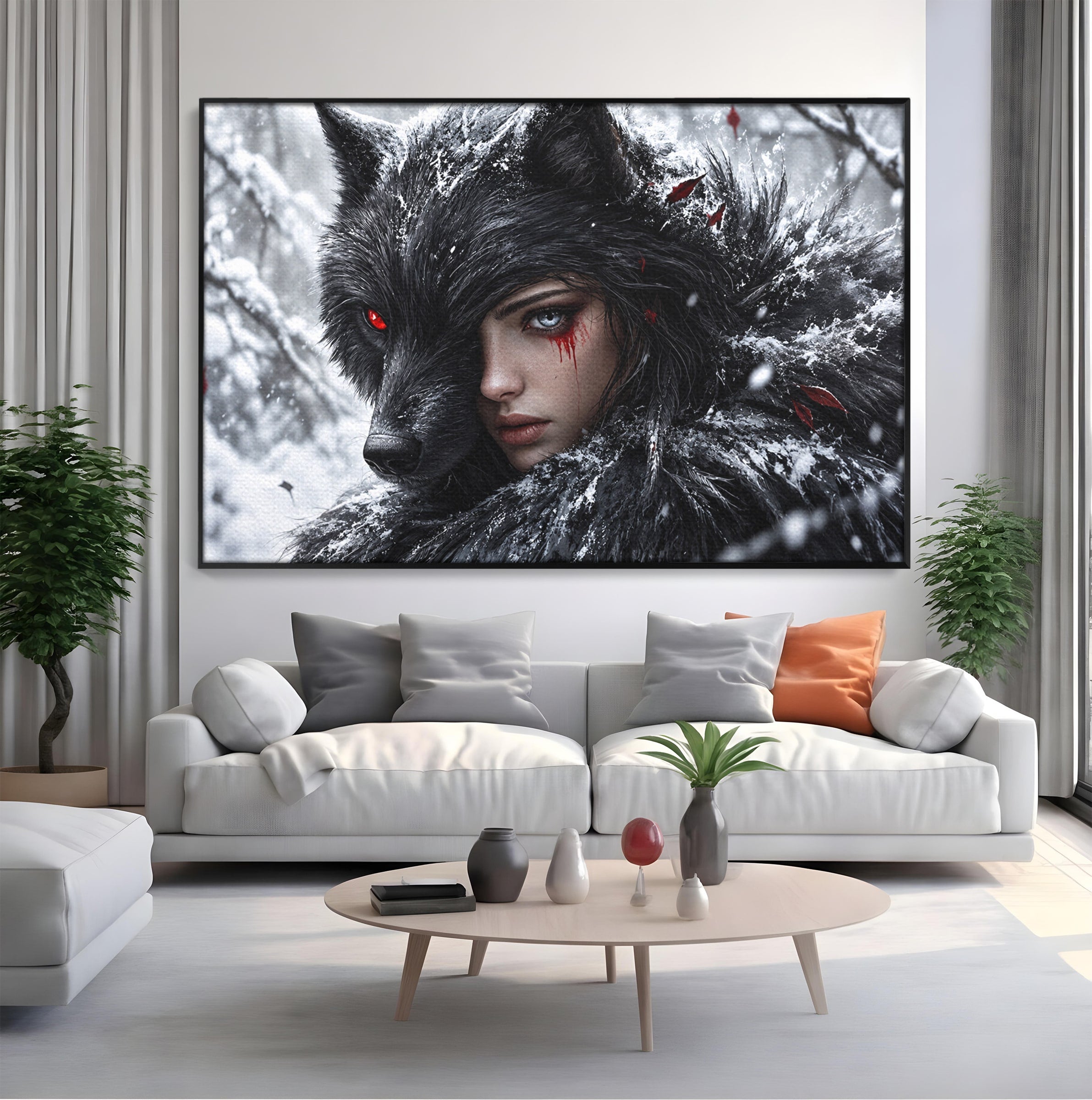 Tablou Canvas Premium LuxCanva® U1063, Femeia Lup, Portret, Mister, Fantezie, Lup, Dormitor, Culori Vibrante