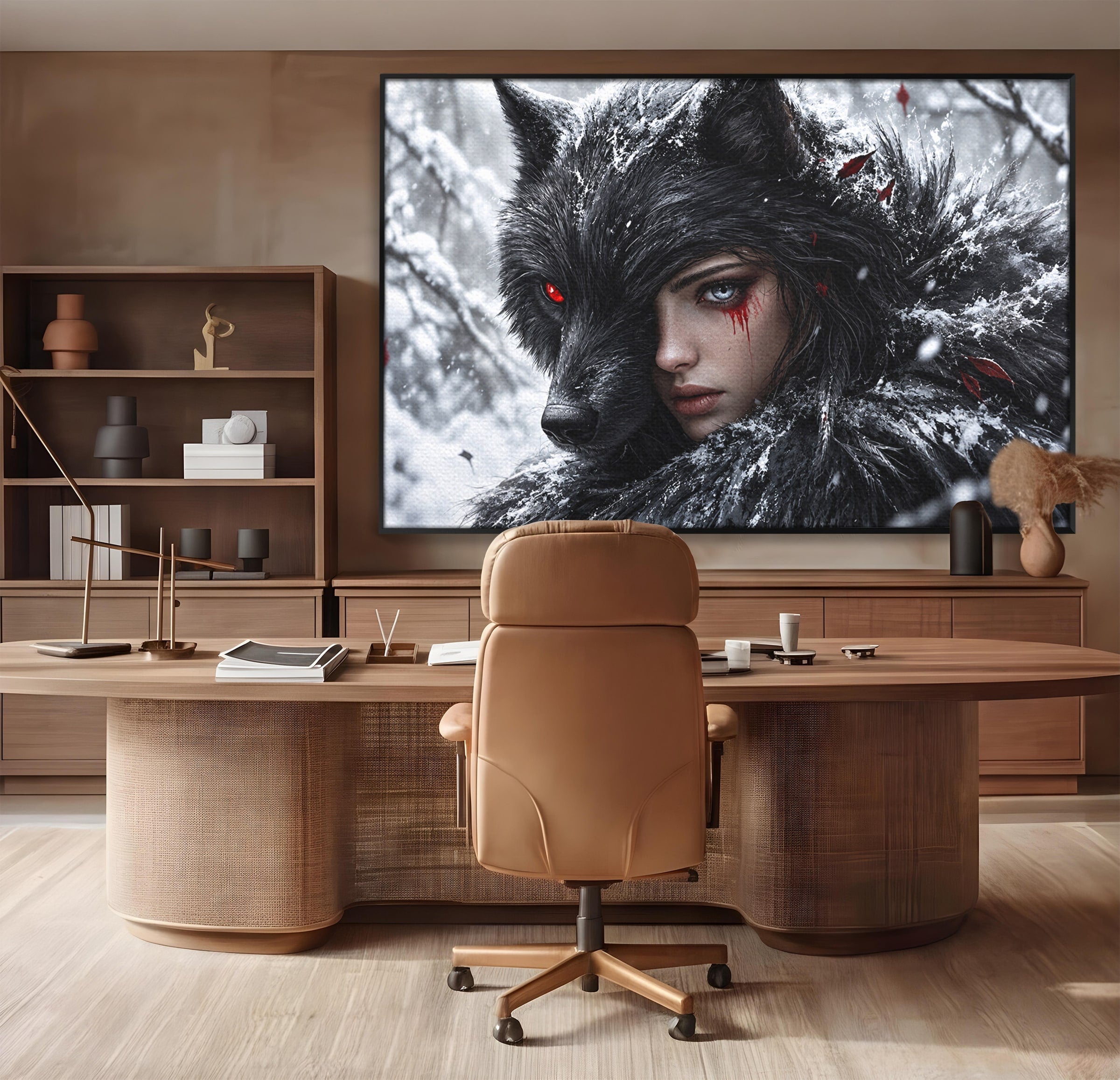 Tablou Canvas Premium LuxCanva® U1063, Femeia Lup, Portret, Mister, Fantezie, Lup, Dormitor, Culori Vibrante