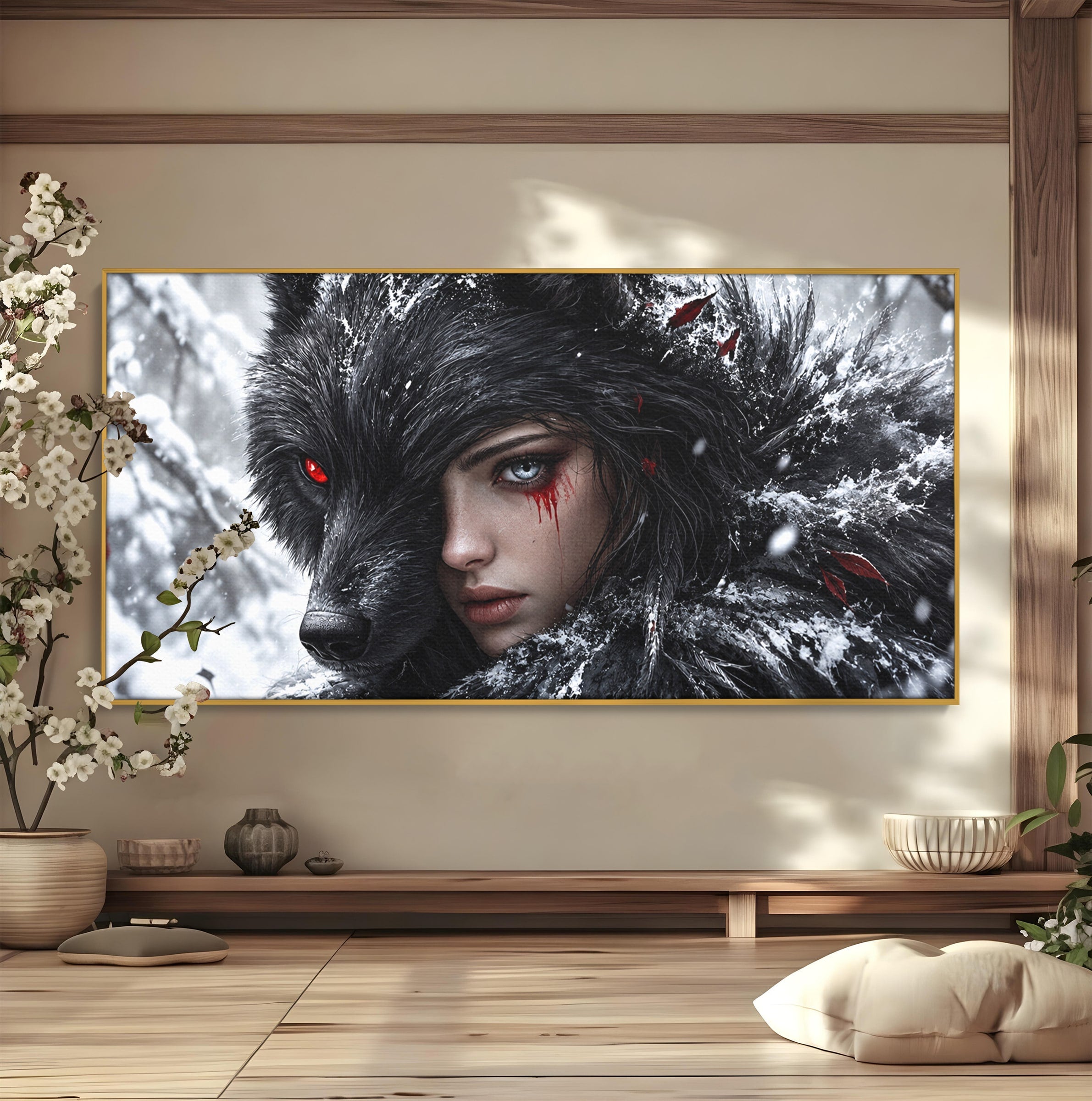 Tablou Canvas Premium LuxCanva® U1063, Femeia Lup, Portret, Mister, Fantezie, Lup, Dormitor, Culori Vibrante