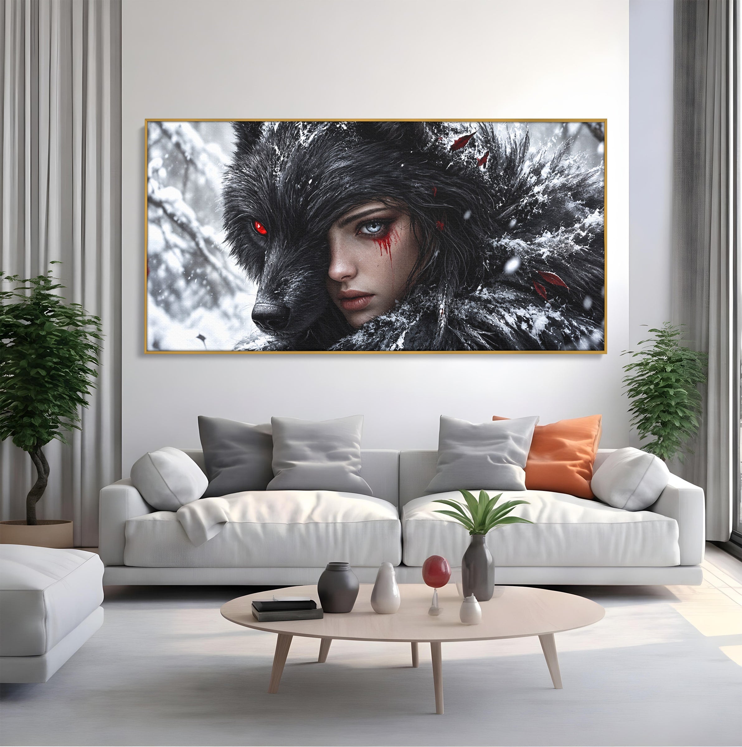 Tablou Canvas Premium LuxCanva® U1063, Femeia Lup, Portret, Mister, Fantezie, Lup, Dormitor, Culori Vibrante
