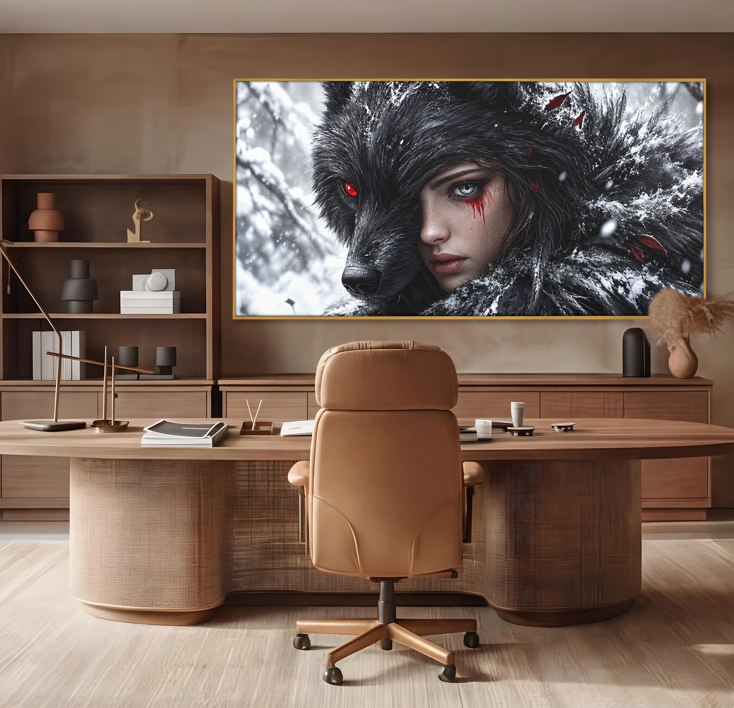 Tablou Canvas Premium LuxCanva® U1063, Femeia Lup, Portret, Mister, Fantezie, Lup, Dormitor, Culori Vibrante