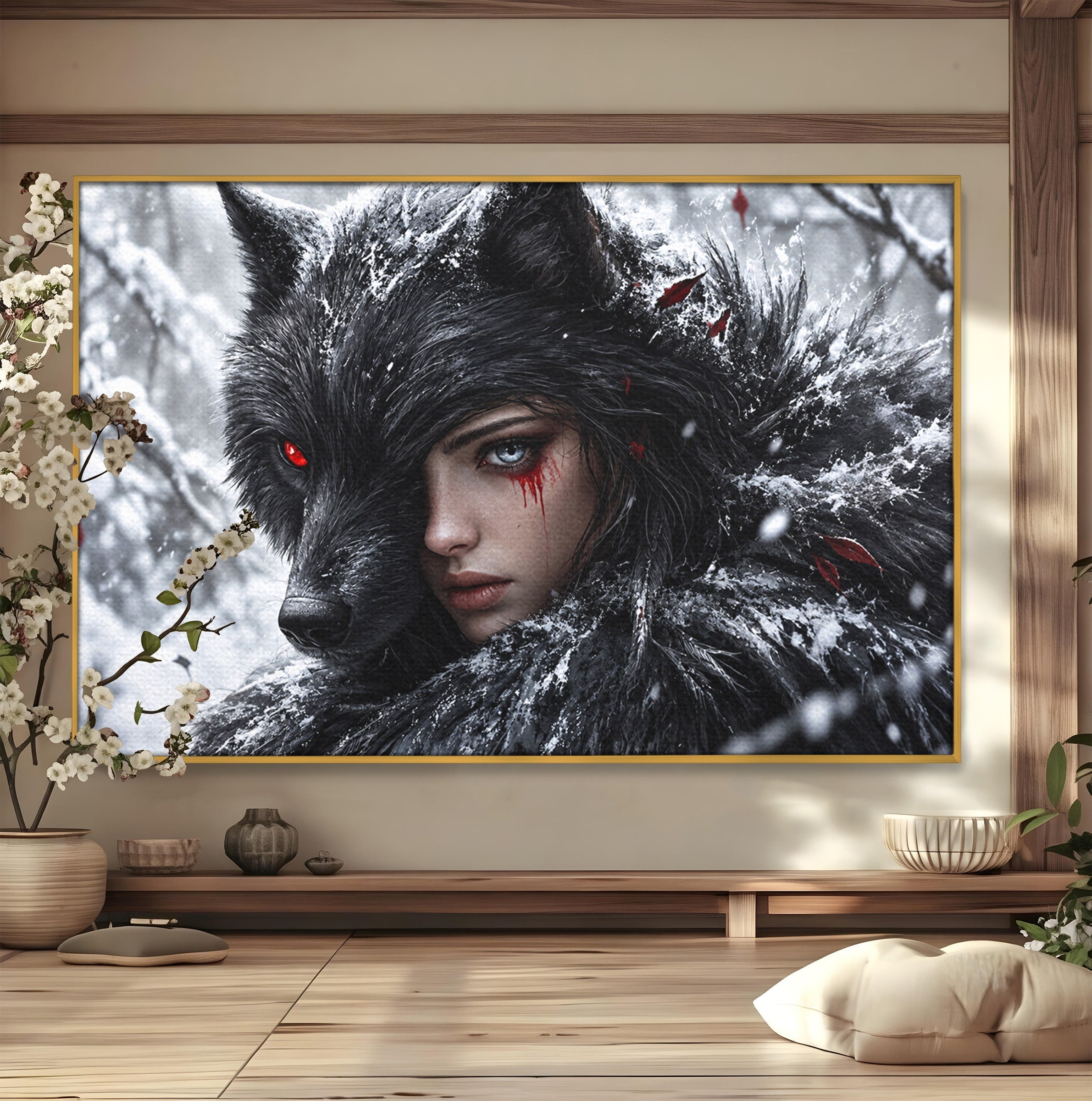 Tablou Canvas Premium LuxCanva® U1063, Femeia Lup, Portret, Mister, Fantezie, Lup, Dormitor, Culori Vibrante