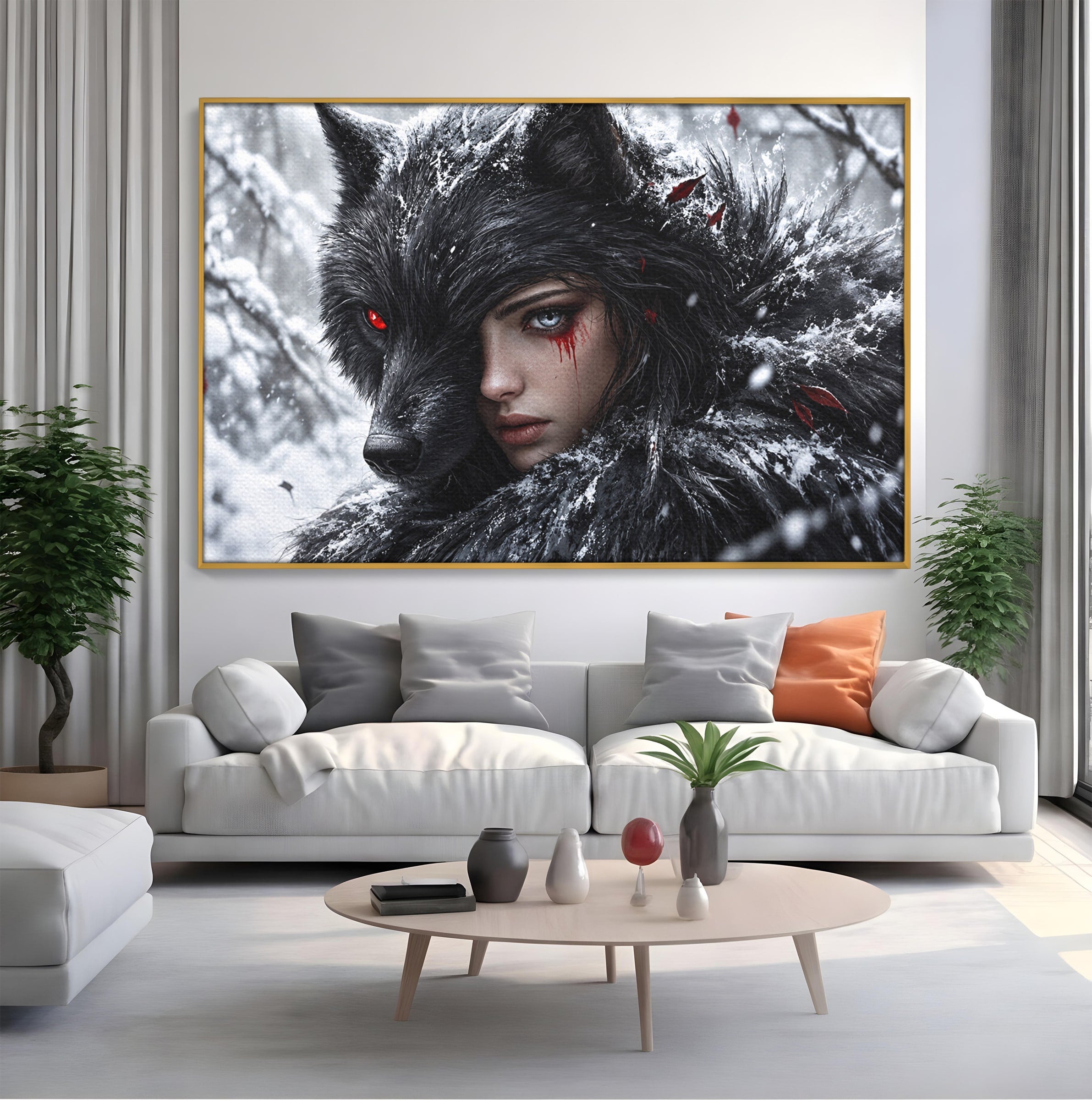 Tablou Canvas Premium LuxCanva® U1063, Femeia Lup, Portret, Mister, Fantezie, Lup, Dormitor, Culori Vibrante