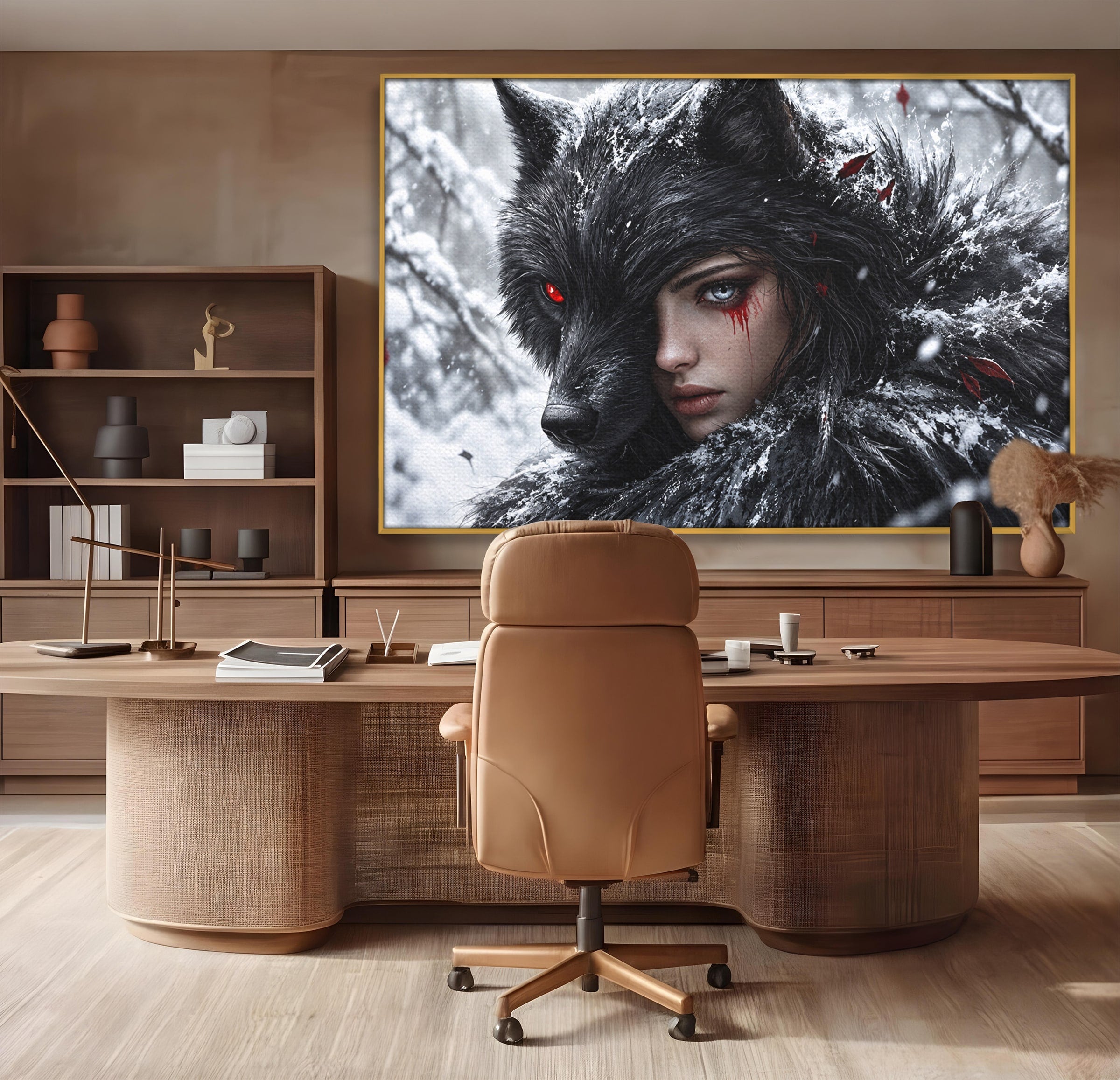 Tablou Canvas Premium LuxCanva® U1063, Femeia Lup, Portret, Mister, Fantezie, Lup, Dormitor, Culori Vibrante