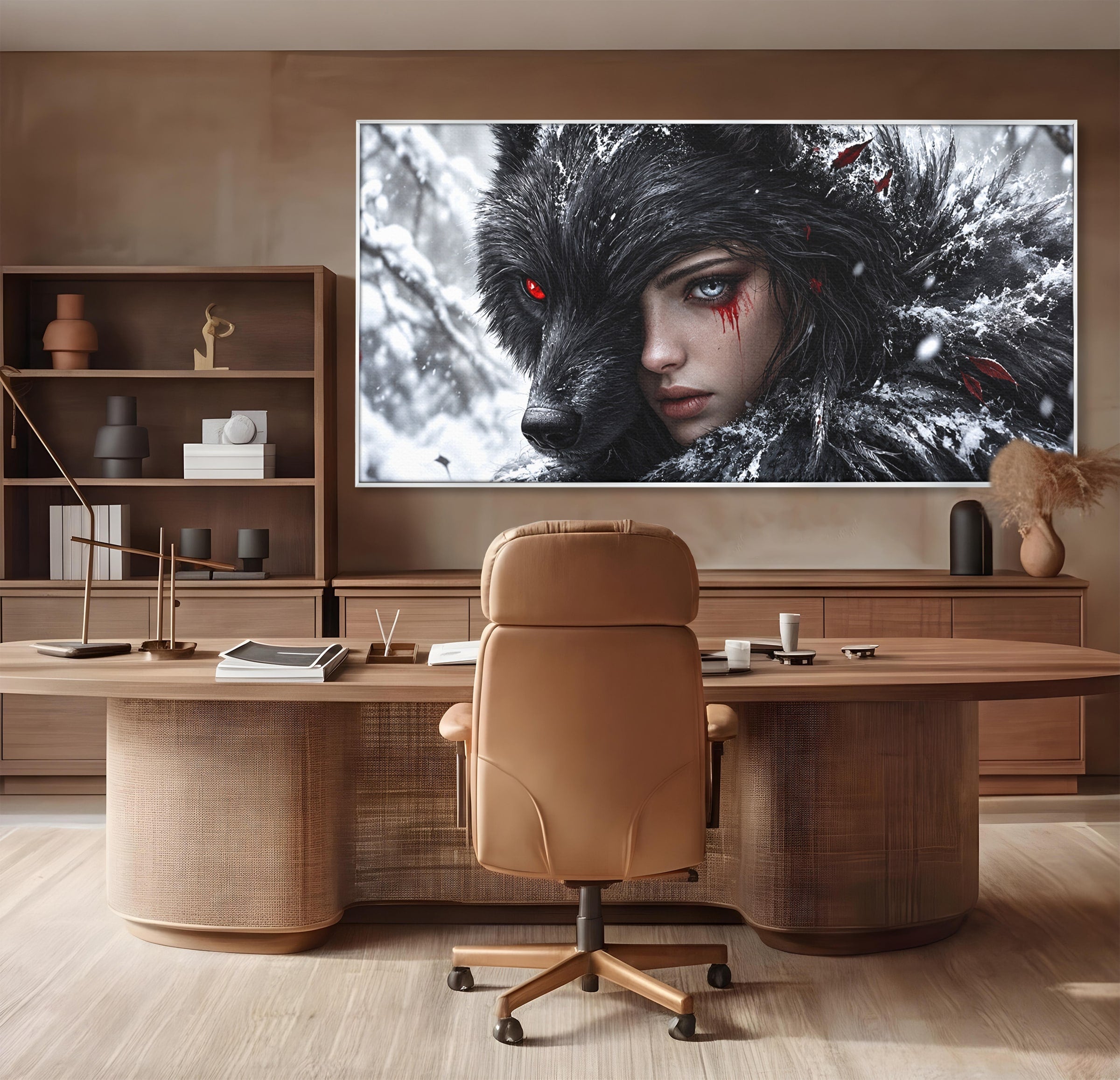 Tablou Canvas Premium LuxCanva® U1063, Femeia Lup, Portret, Mister, Fantezie, Lup, Dormitor, Culori Vibrante