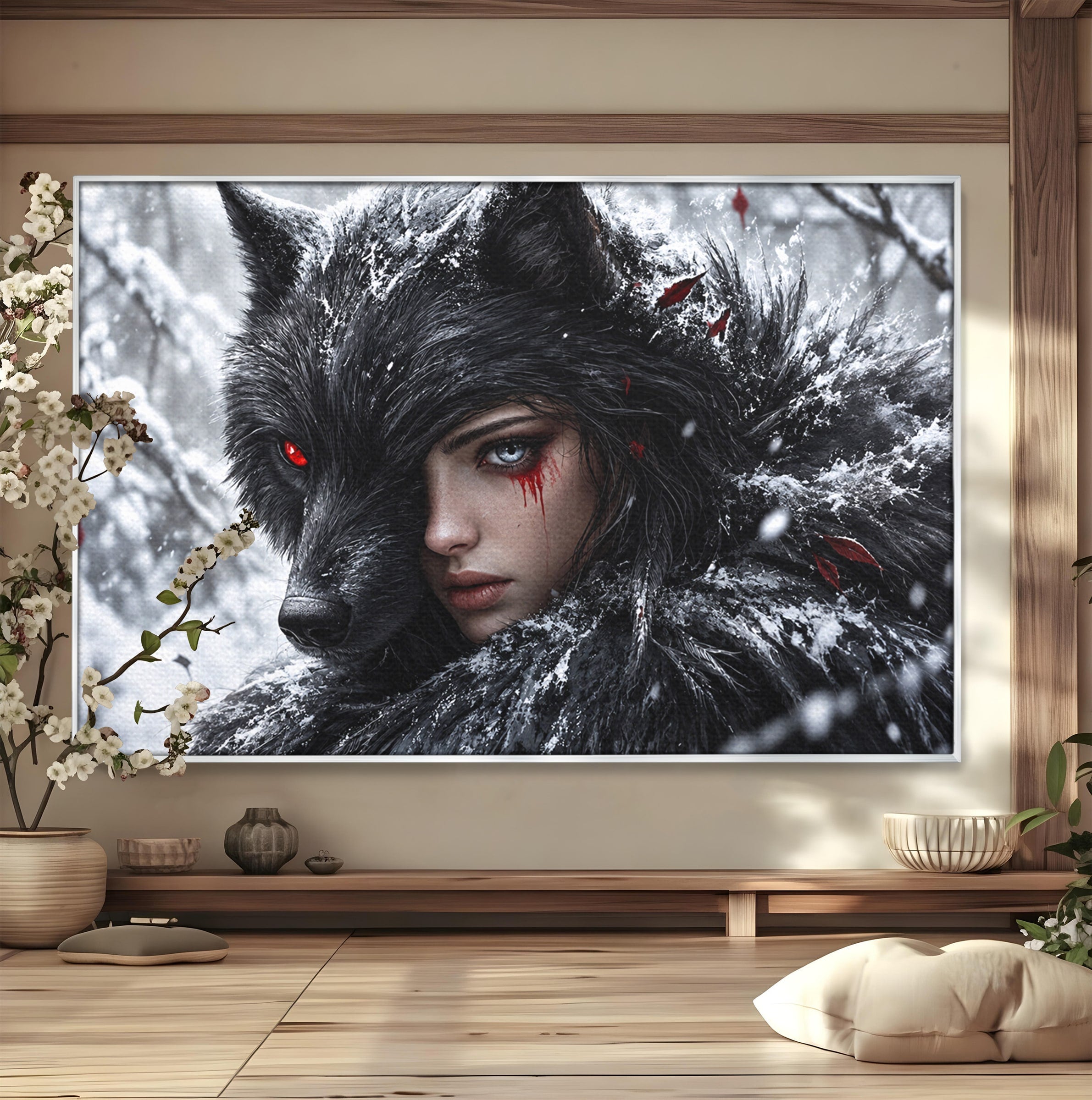 Tablou Canvas Premium LuxCanva® U1063, Femeia Lup, Portret, Mister, Fantezie, Lup, Dormitor, Culori Vibrante