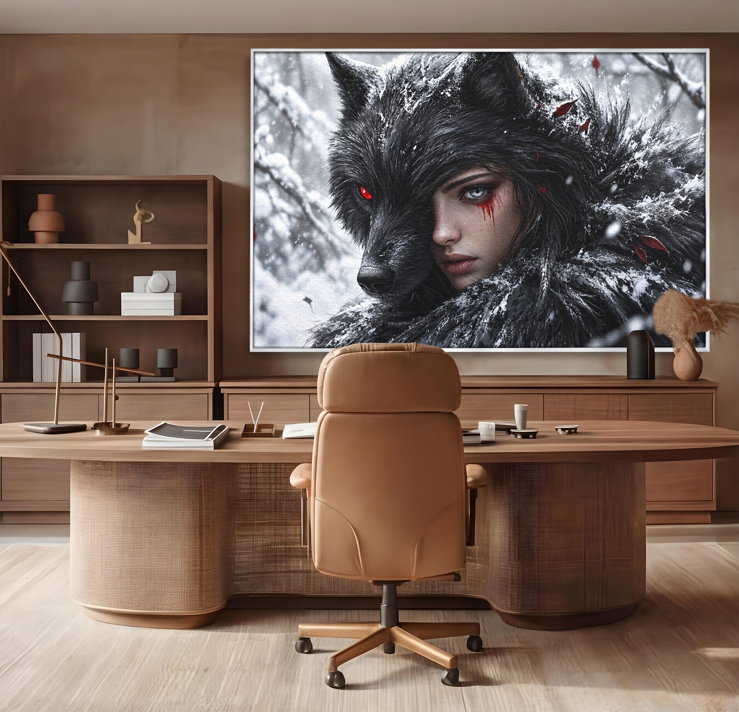 Tablou Canvas Premium LuxCanva® U1063, Femeia Lup, Portret, Mister, Fantezie, Lup, Dormitor, Culori Vibrante