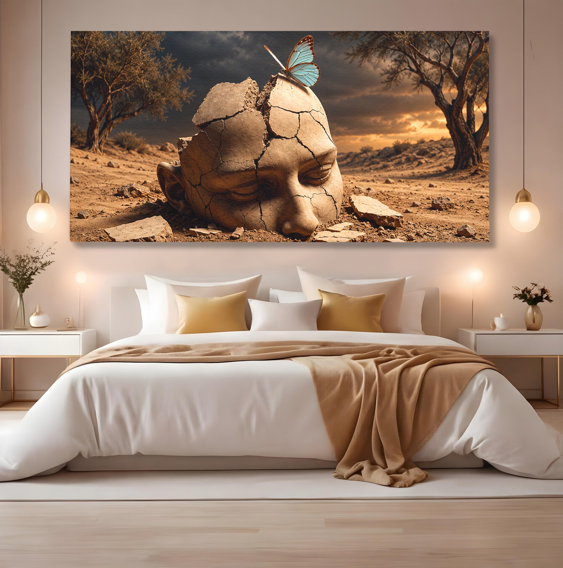 Tablou Canvas Premium LuxCanva® U1065, Capul In Desert, Fluture, Surrealism, Cap, Desert, Dormitor, Culori Vibrante