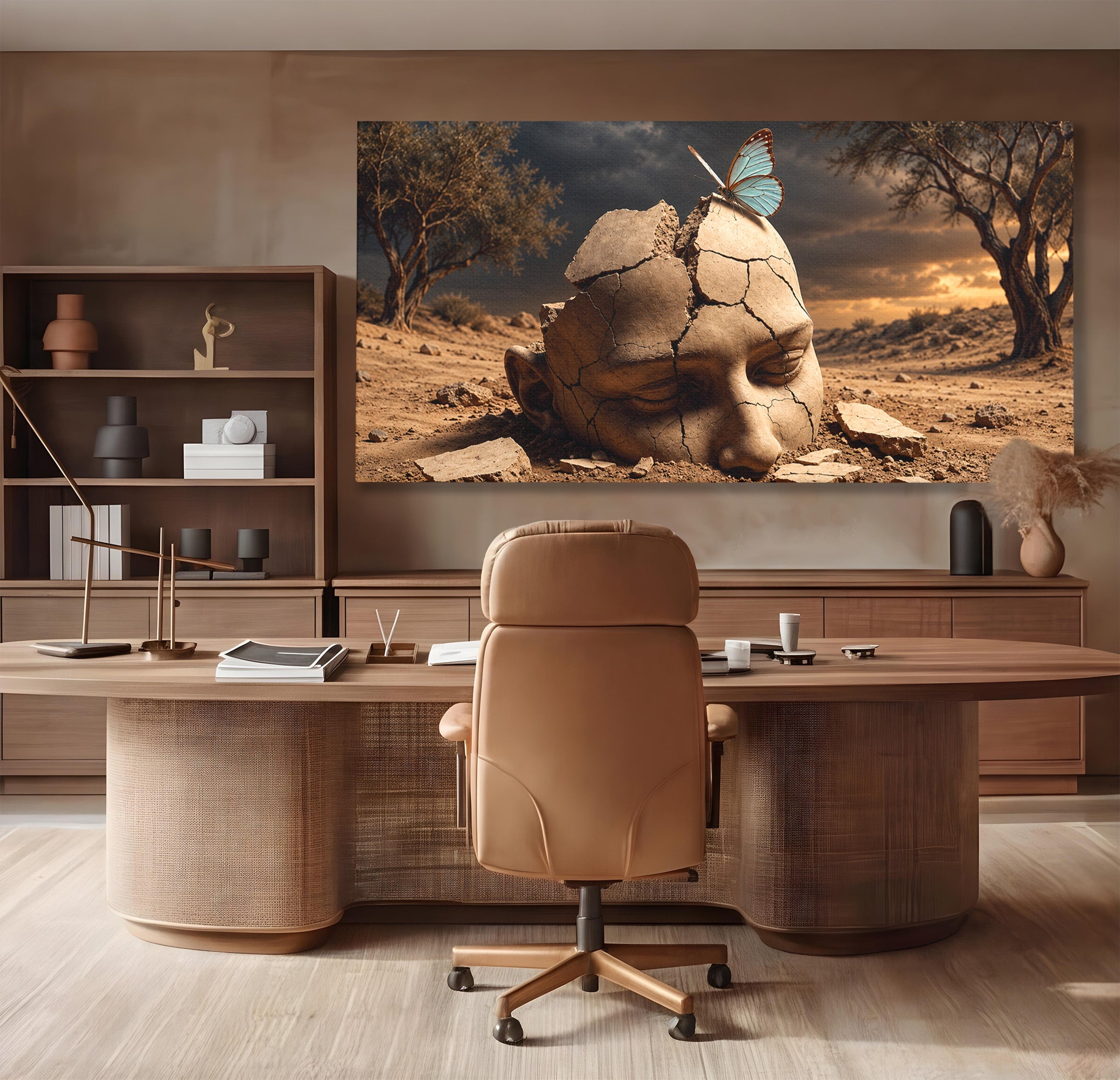 Tablou Canvas Premium LuxCanva® U1065, Capul In Desert, Fluture, Surrealism, Cap, Desert, Dormitor, Culori Vibrante