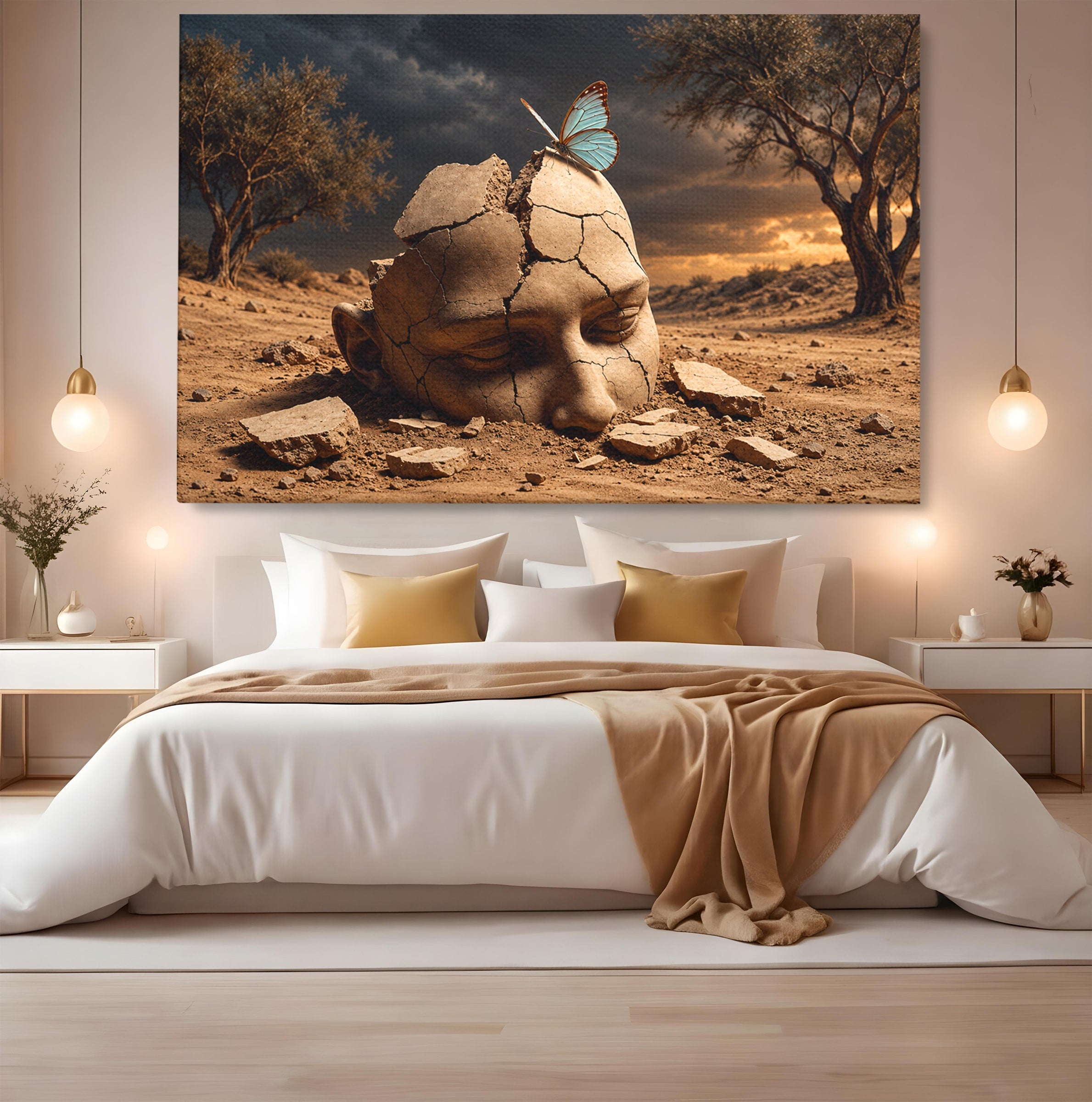 Tablou Canvas Premium LuxCanva® U1065, Capul In Desert, Fluture, Surrealism, Cap, Desert, Dormitor, Culori Vibrante