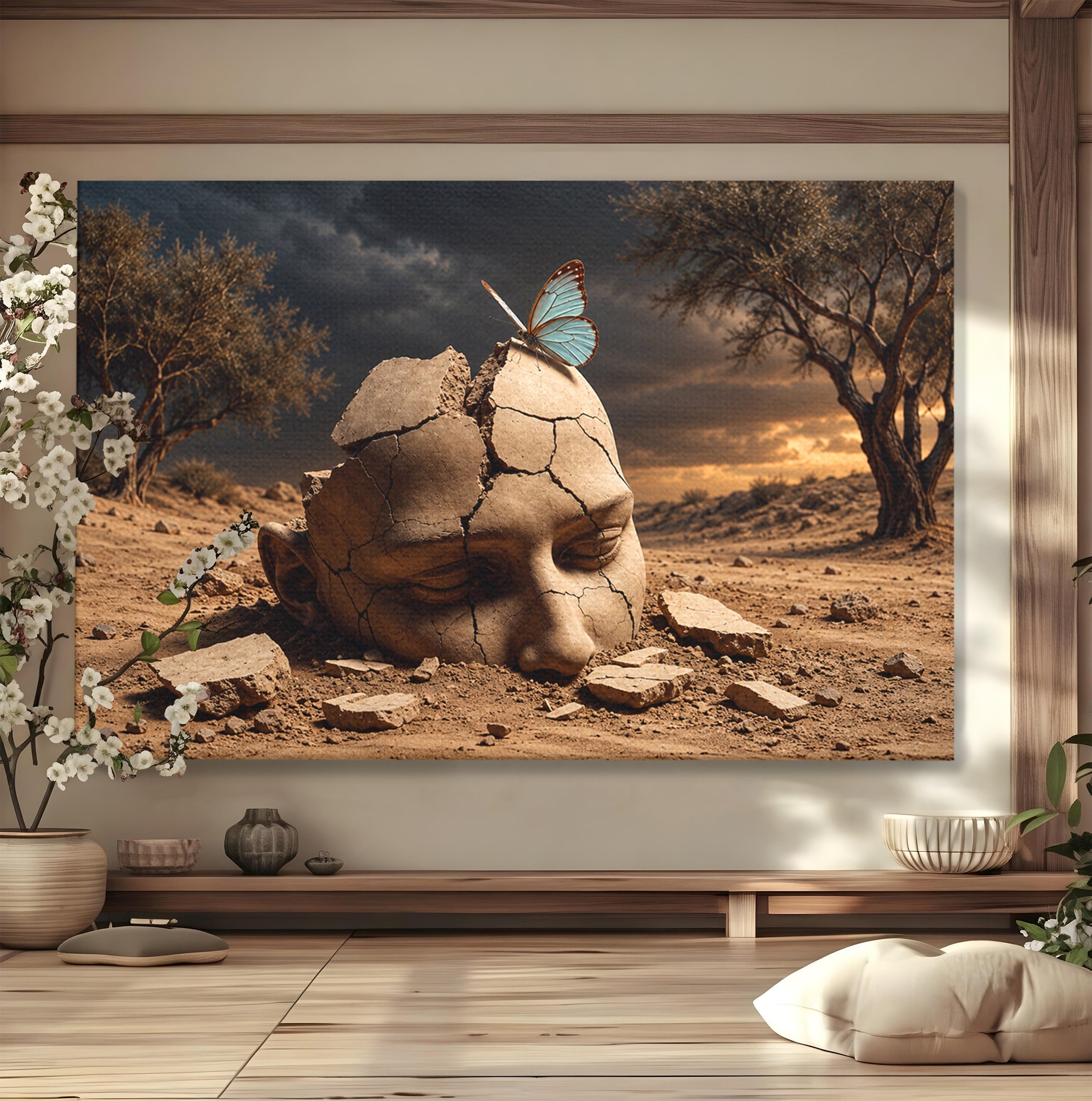 Tablou Canvas Premium LuxCanva® U1065, Capul In Desert, Fluture, Surrealism, Cap, Desert, Dormitor, Culori Vibrante