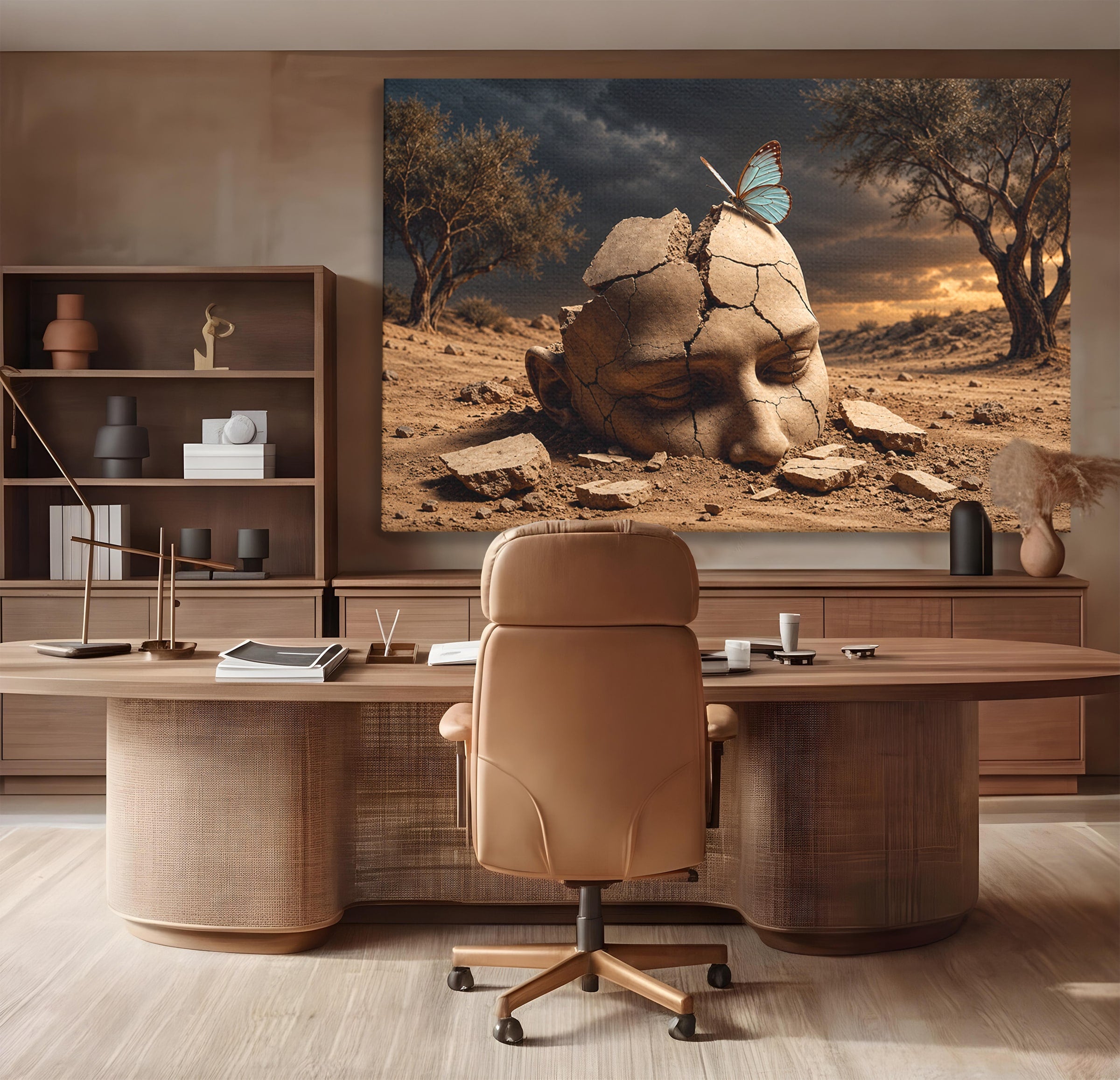 Tablou Canvas Premium LuxCanva® U1065, Capul In Desert, Fluture, Surrealism, Cap, Desert, Dormitor, Culori Vibrante