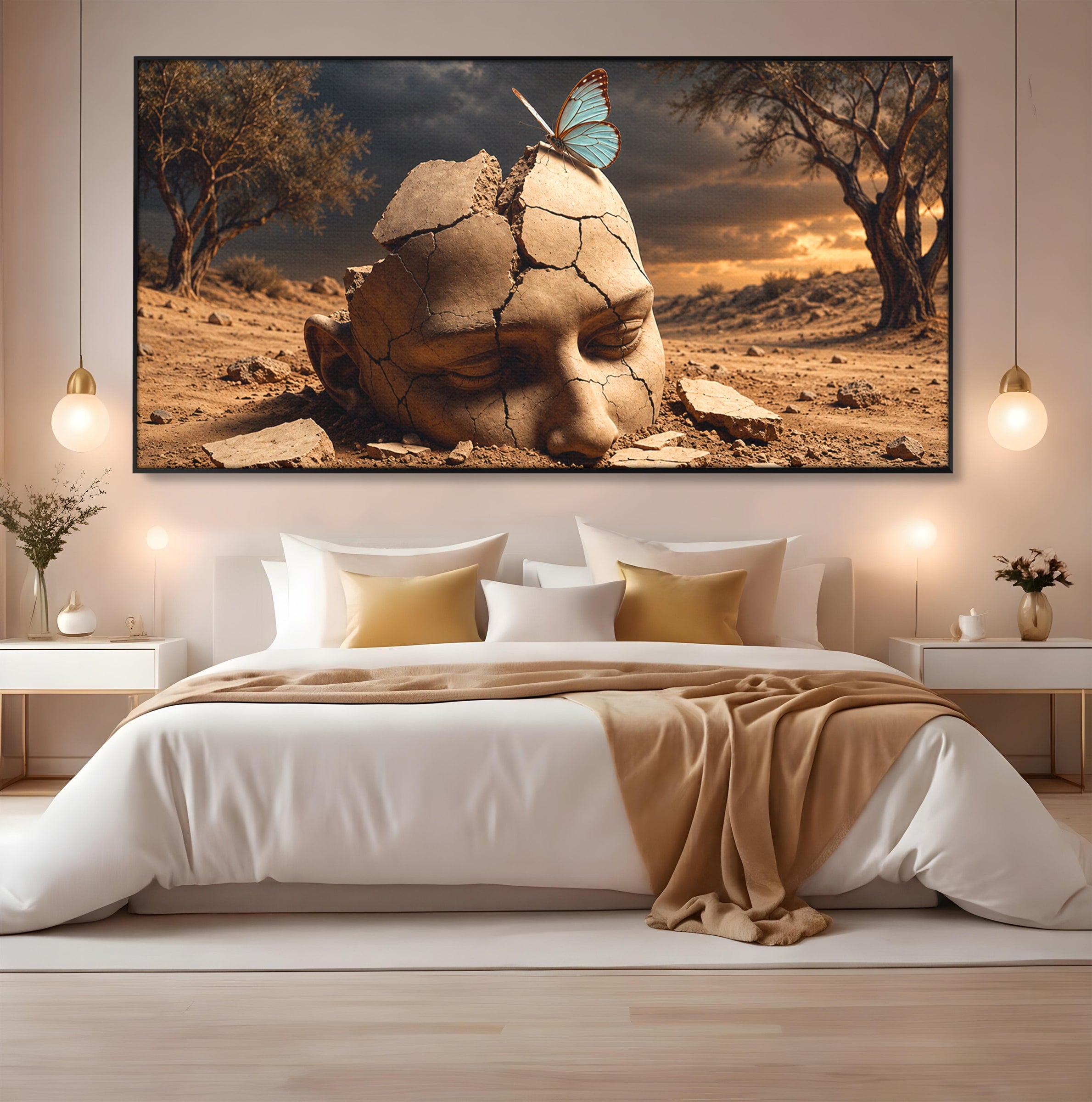 Tablou Canvas Premium LuxCanva® U1065, Capul In Desert, Fluture, Surrealism, Cap, Desert, Dormitor, Culori Vibrante