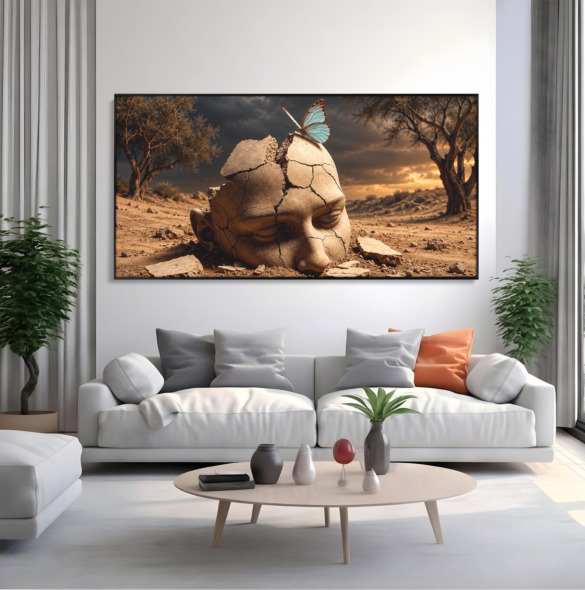 Tablou Canvas Premium LuxCanva® U1065, Capul In Desert, Fluture, Surrealism, Cap, Desert, Dormitor, Culori Vibrante
