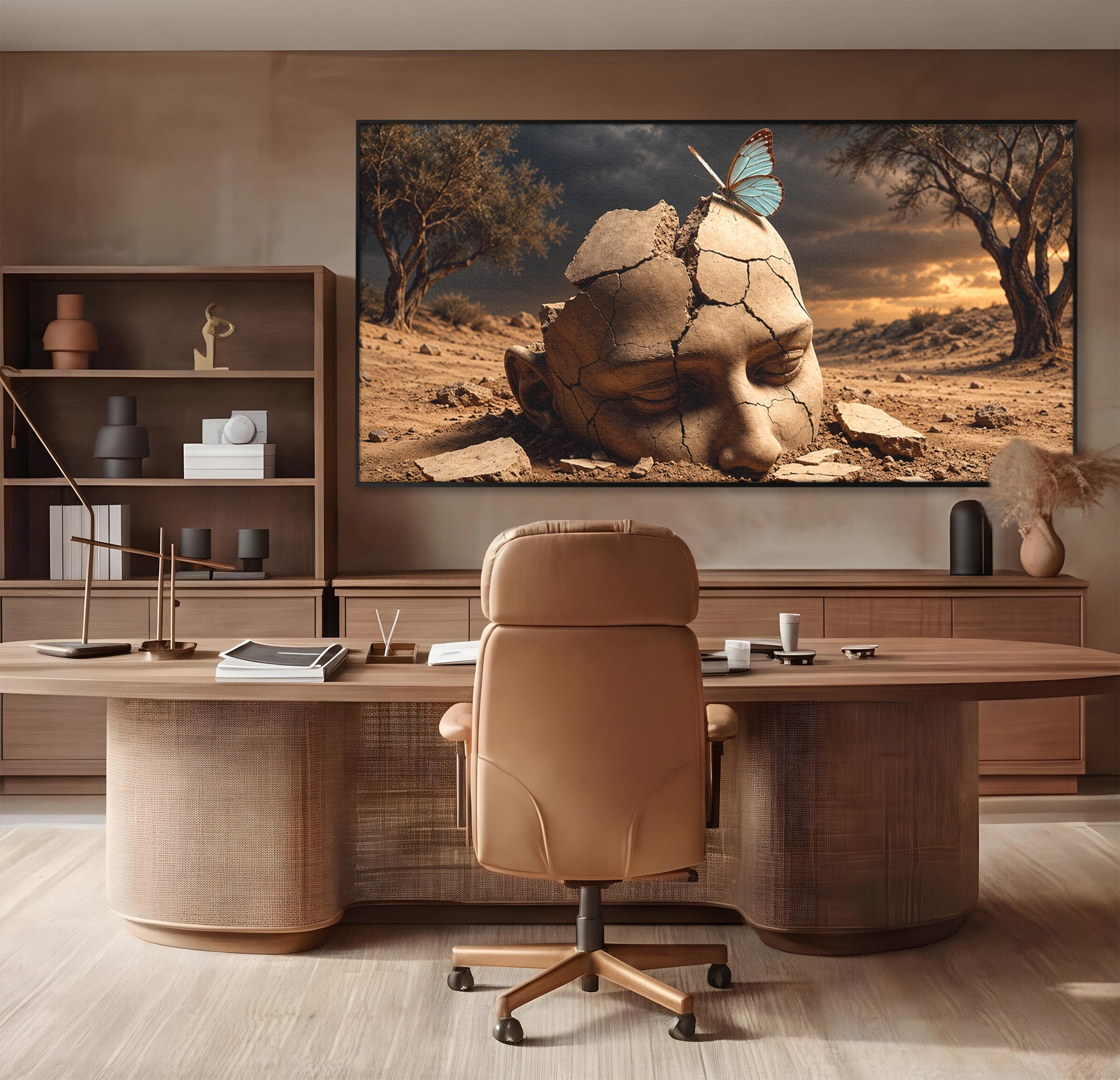 Tablou Canvas Premium LuxCanva® U1065, Capul In Desert, Fluture, Surrealism, Cap, Desert, Dormitor, Culori Vibrante